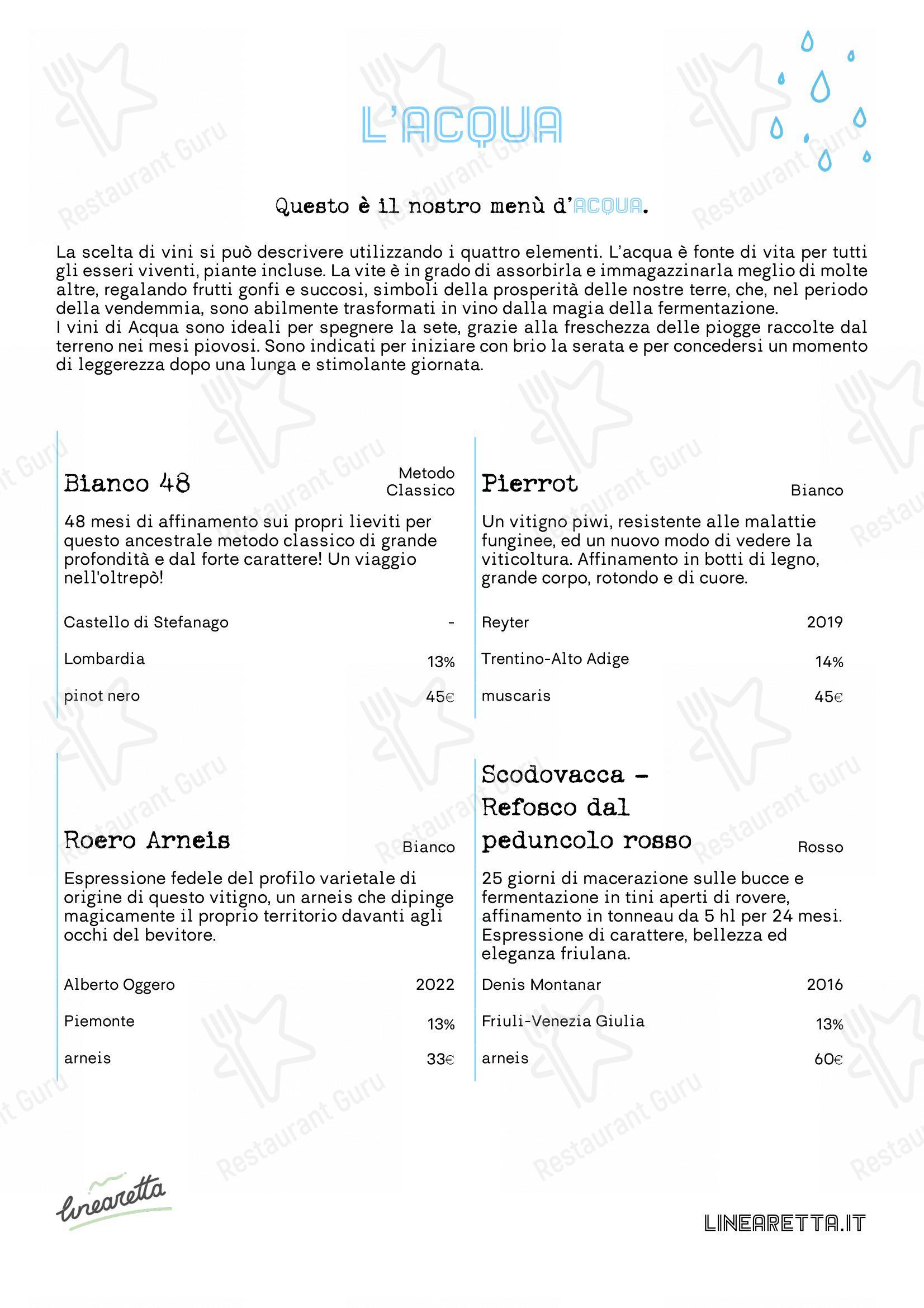 Menu per Linearetta ristorante
