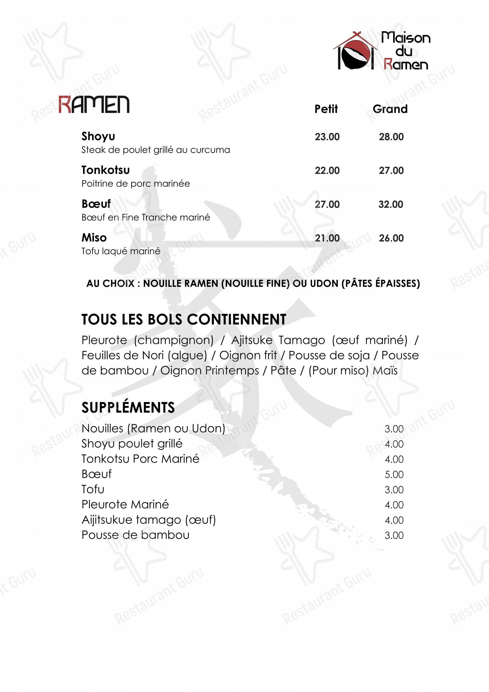 Menu pour Maison du Ramen dans Neuchâtel
