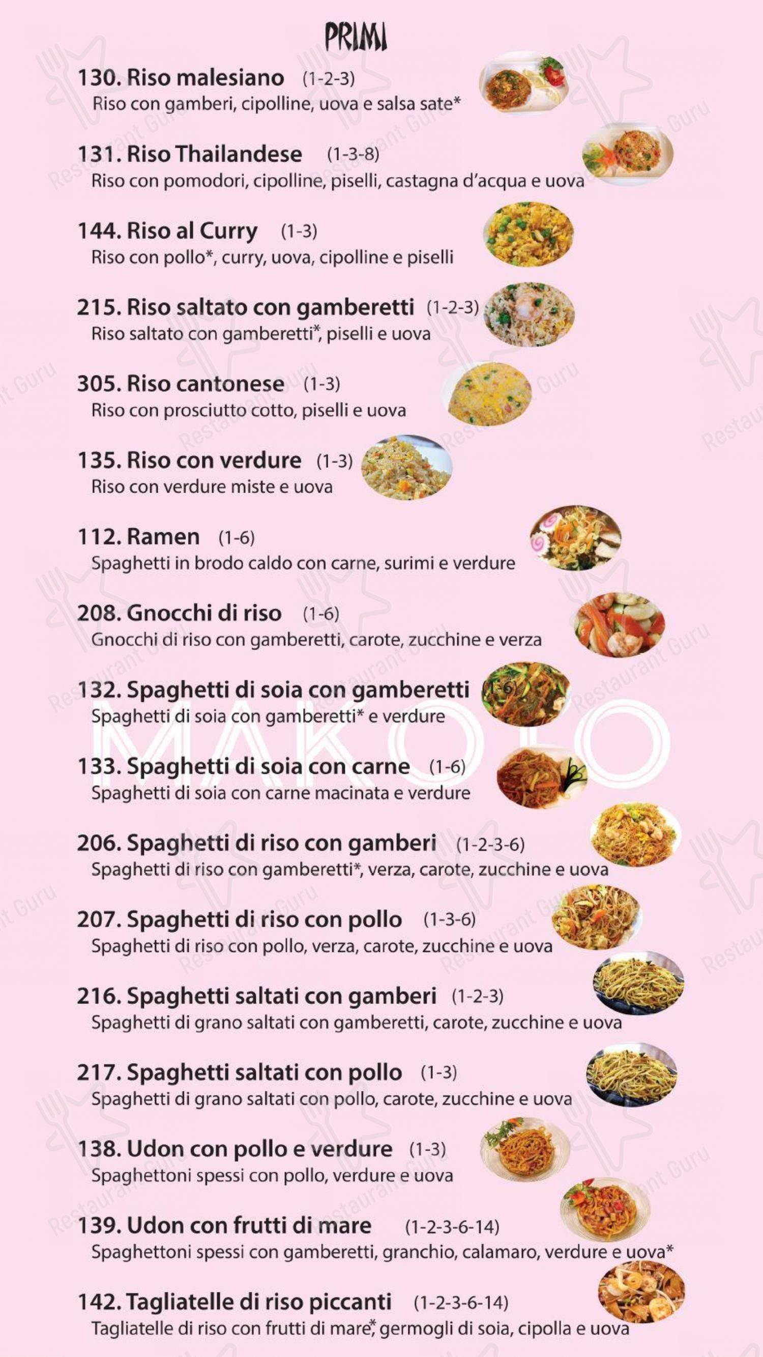 Menu per Makoto ristorante