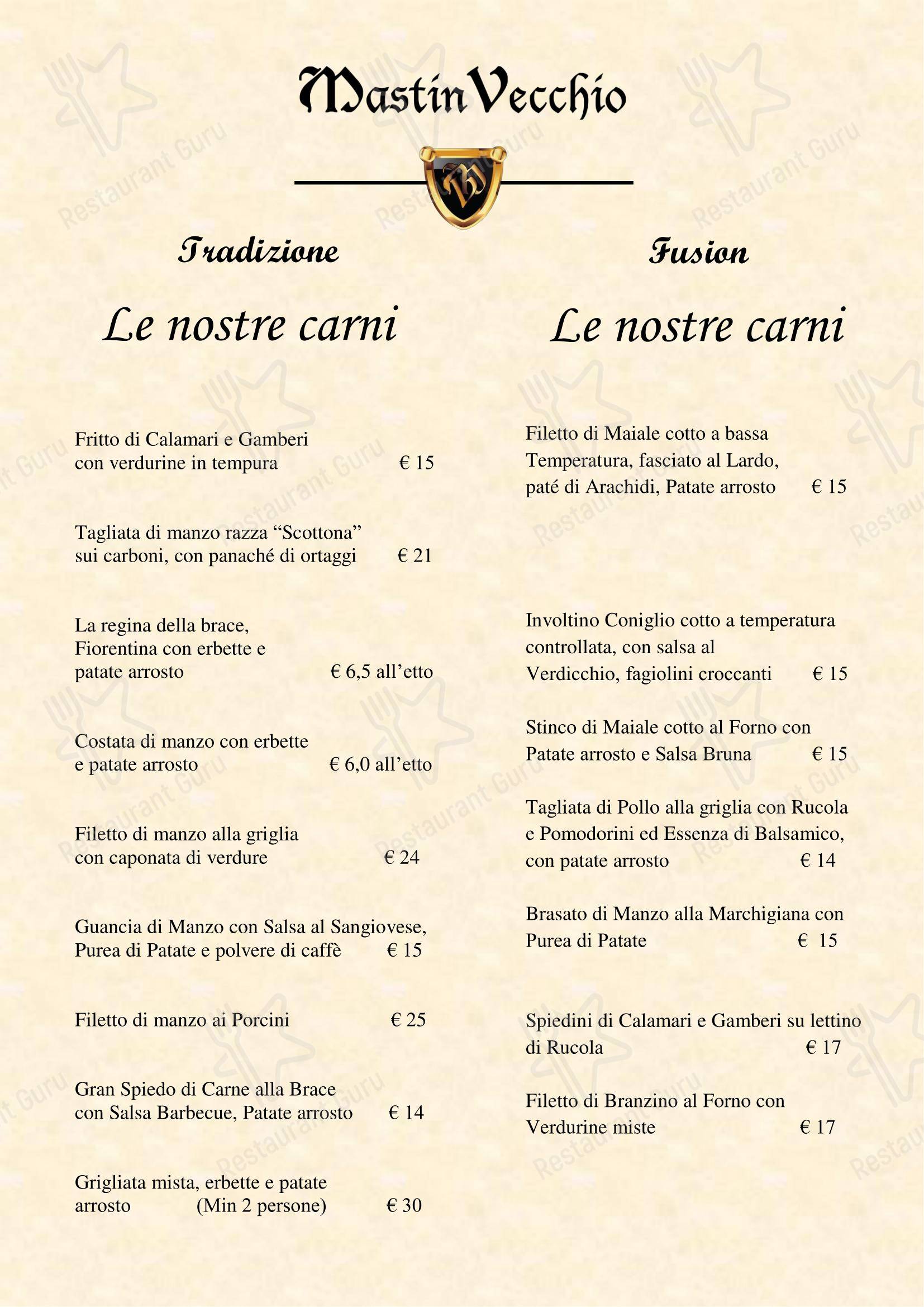 Menu per Mastin Vecchio in Gradara