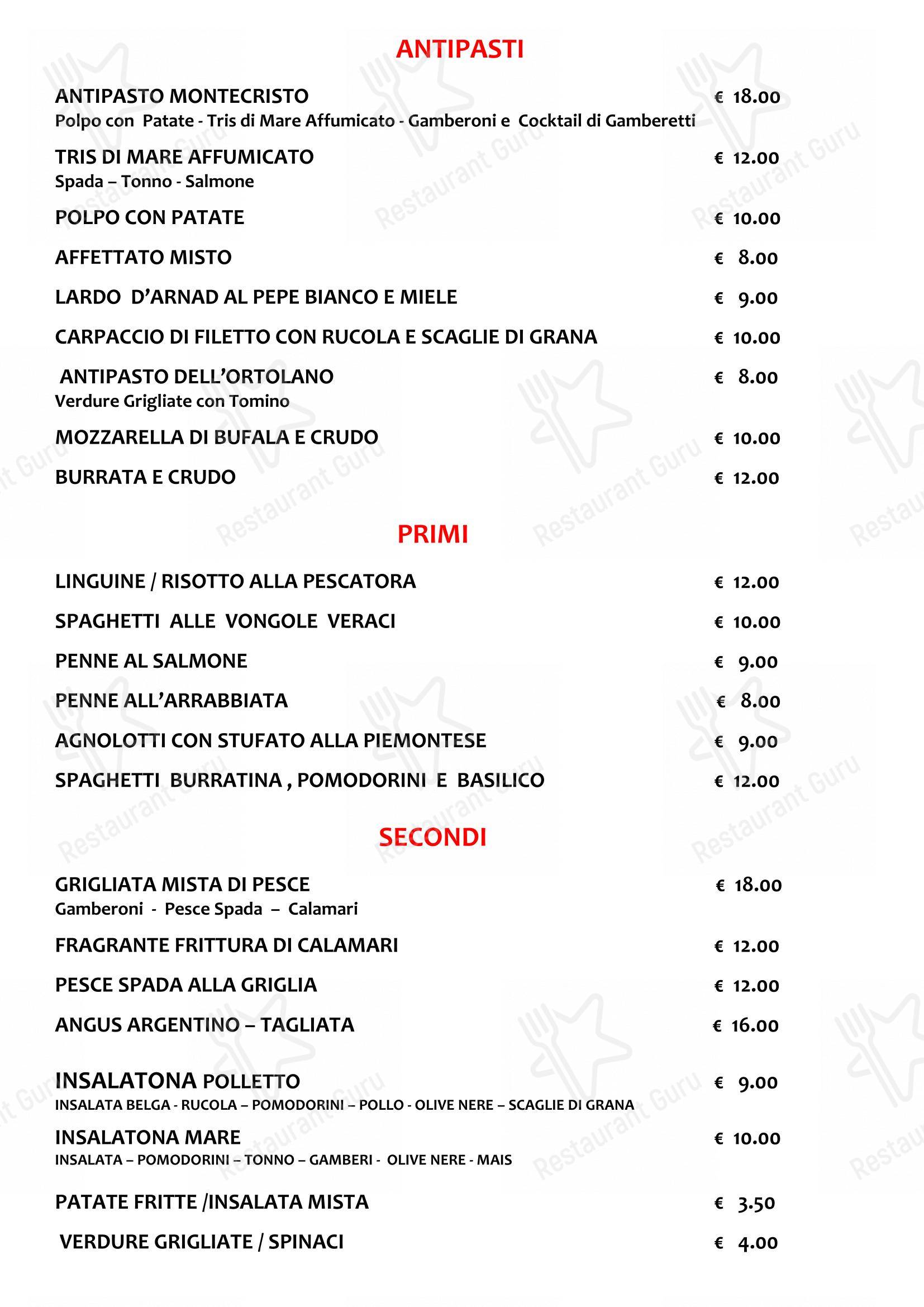 Montecristo Pub in Alessandria - 菜单
