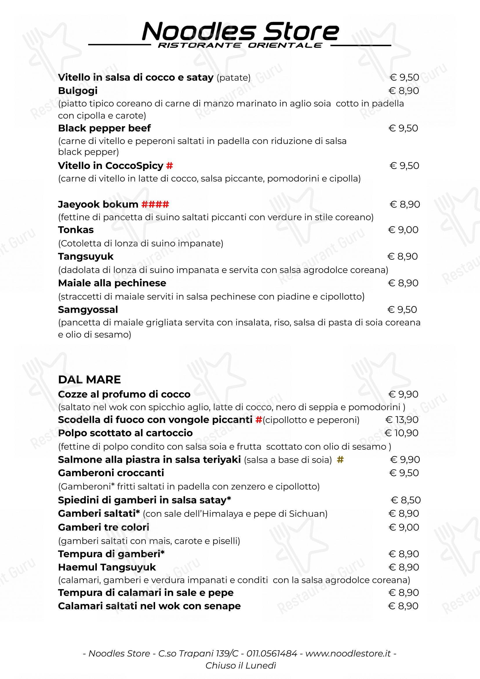 Menu per Noodles store in Torino