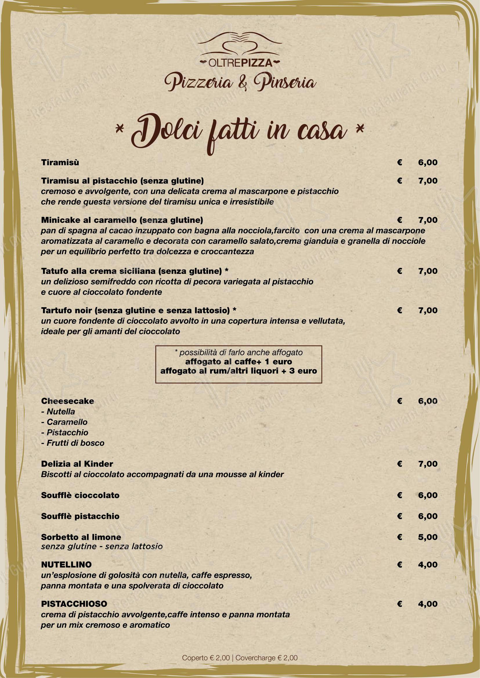 Menu per Oltrepizza in Cecina