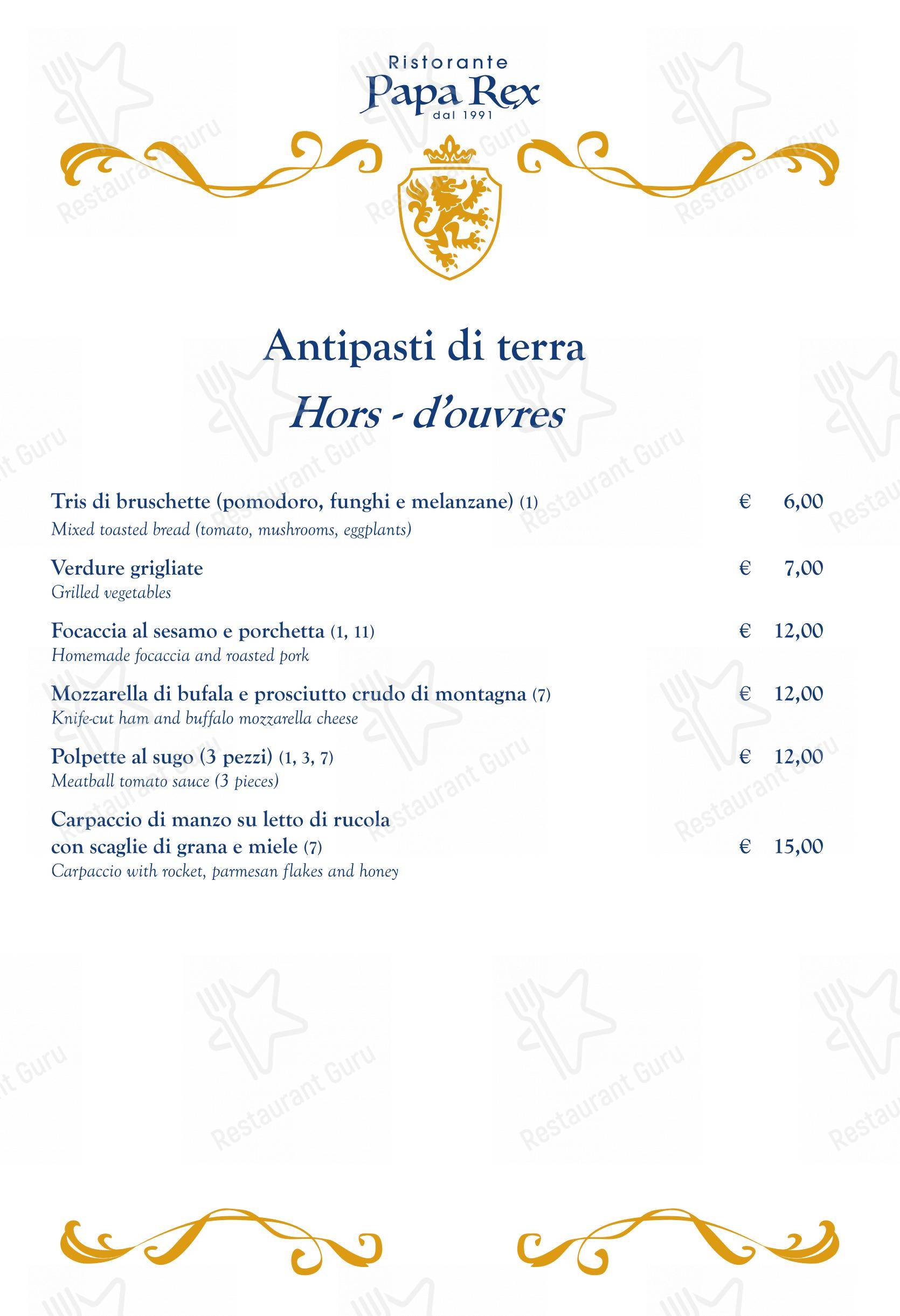 Menu di Papa Rex Ristorante - dal 1991 - - Menu