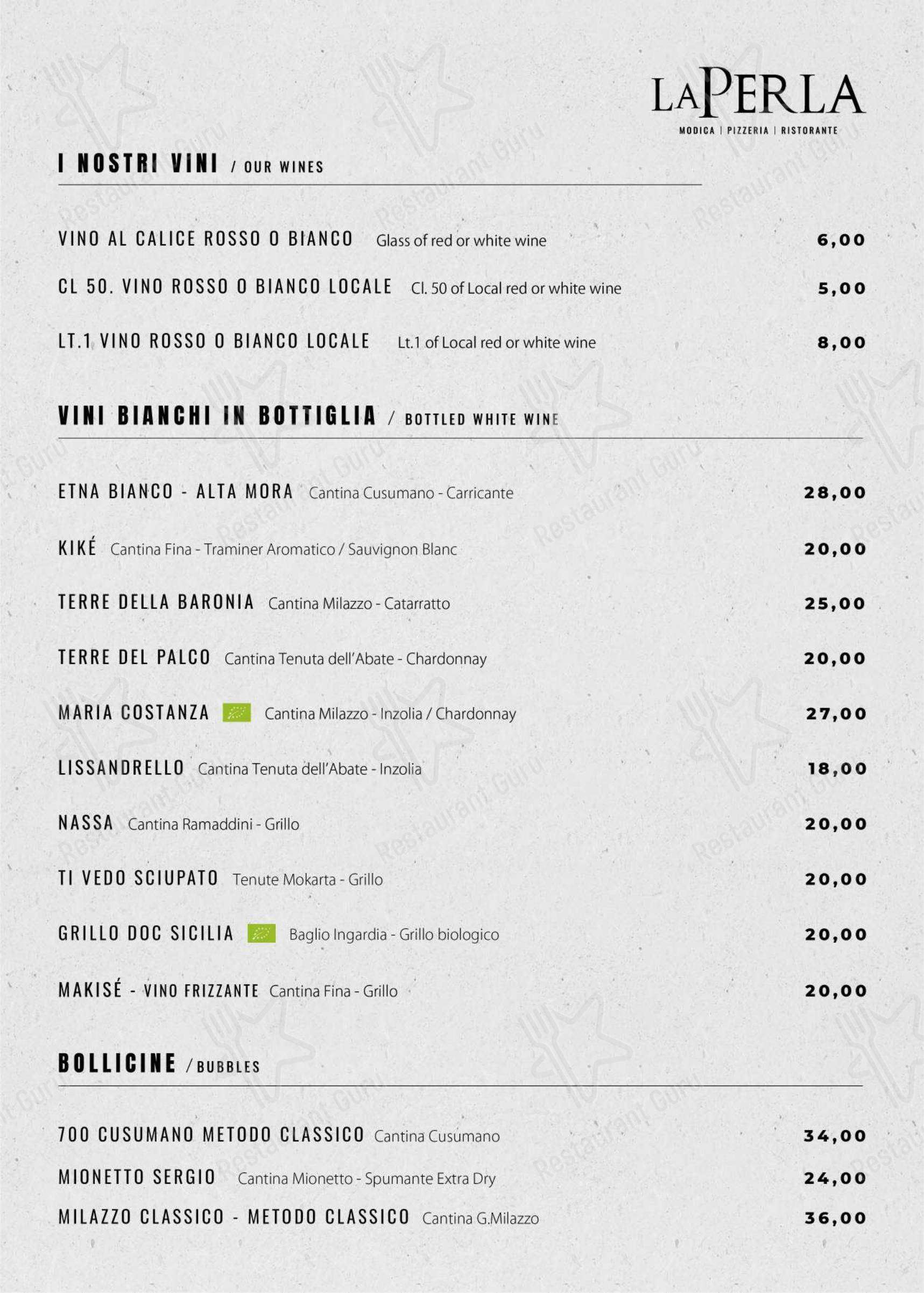Menu di Pizzeria La Perla Ragusa..ristorante - Menu