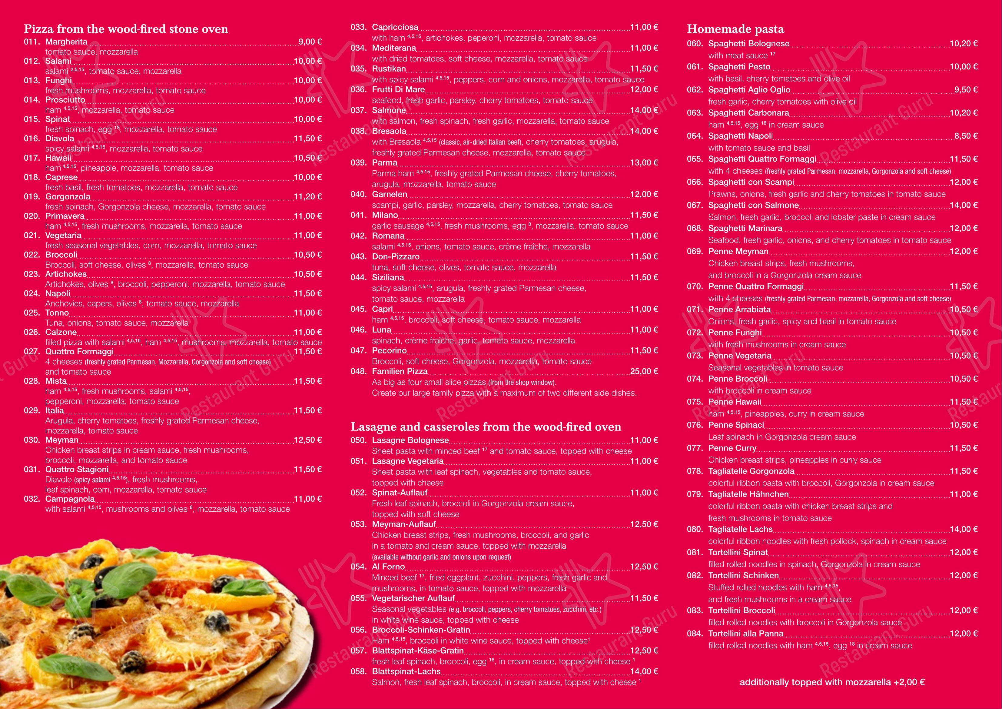 Menu pour Pizzeria Meyman - Menu