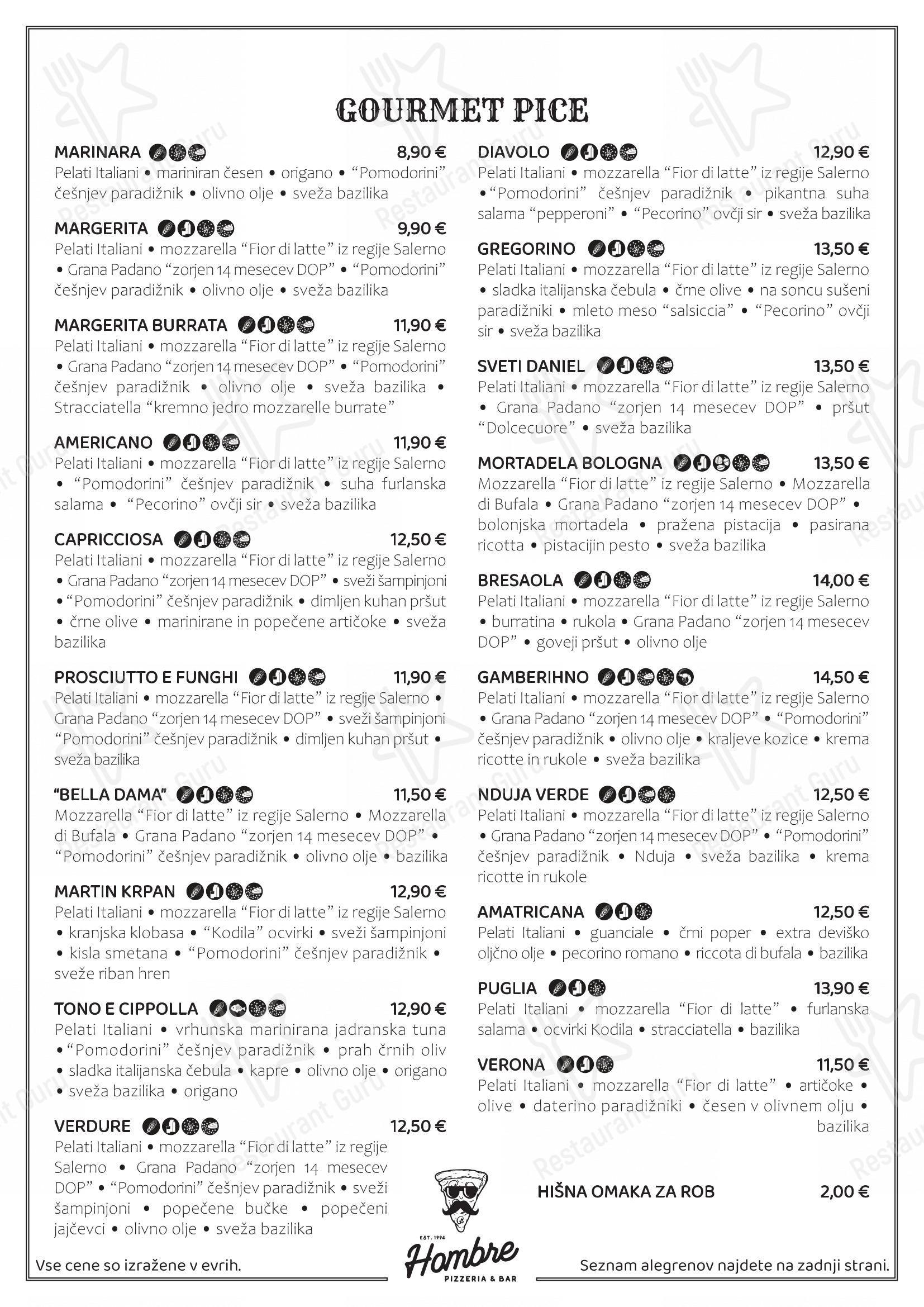 Pizzeria & Bar Hombre in Lubiana - Menu bar