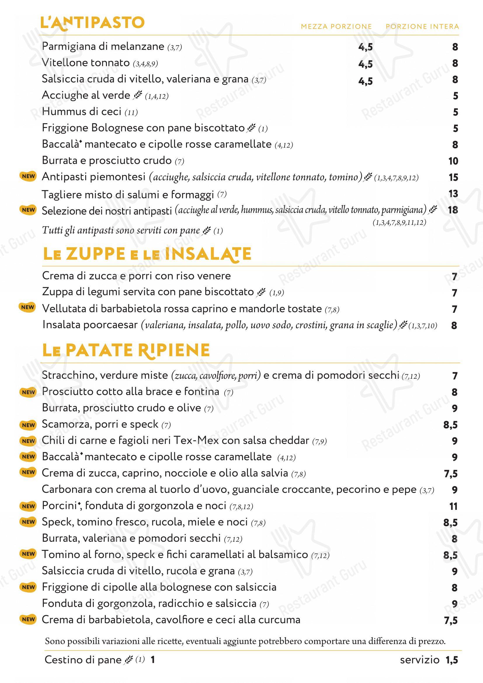 Poormanger in Torino - Menu bar
