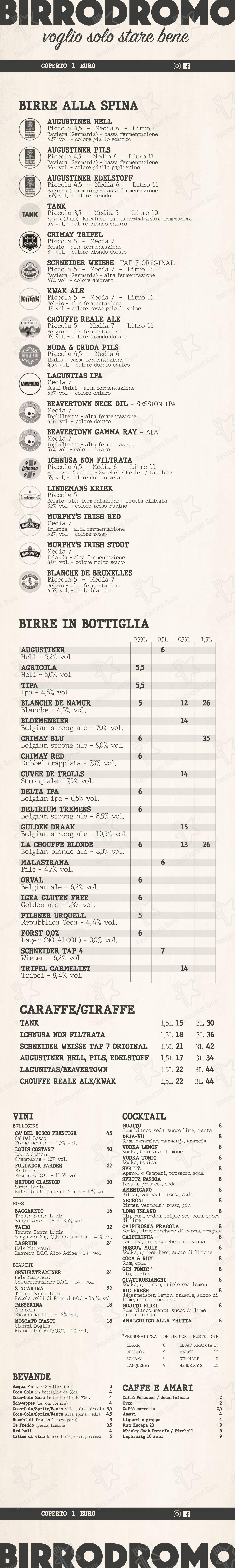 Menu di Birrodromo Rimini - Menu bar