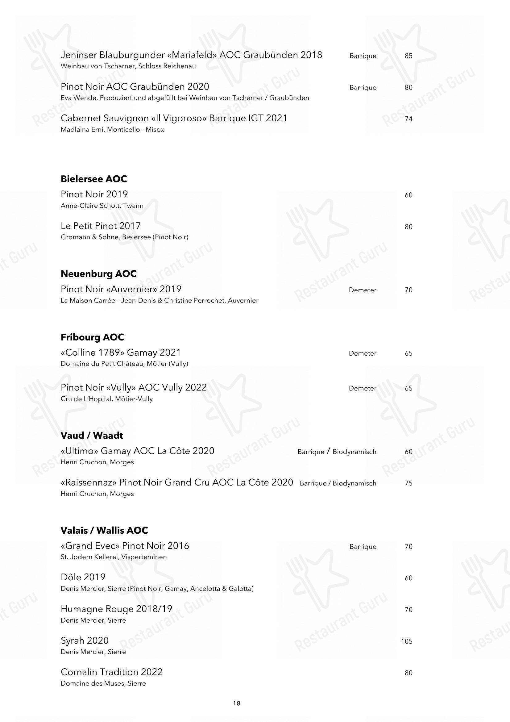 Blaue Ente in Zurigo - Основное меню