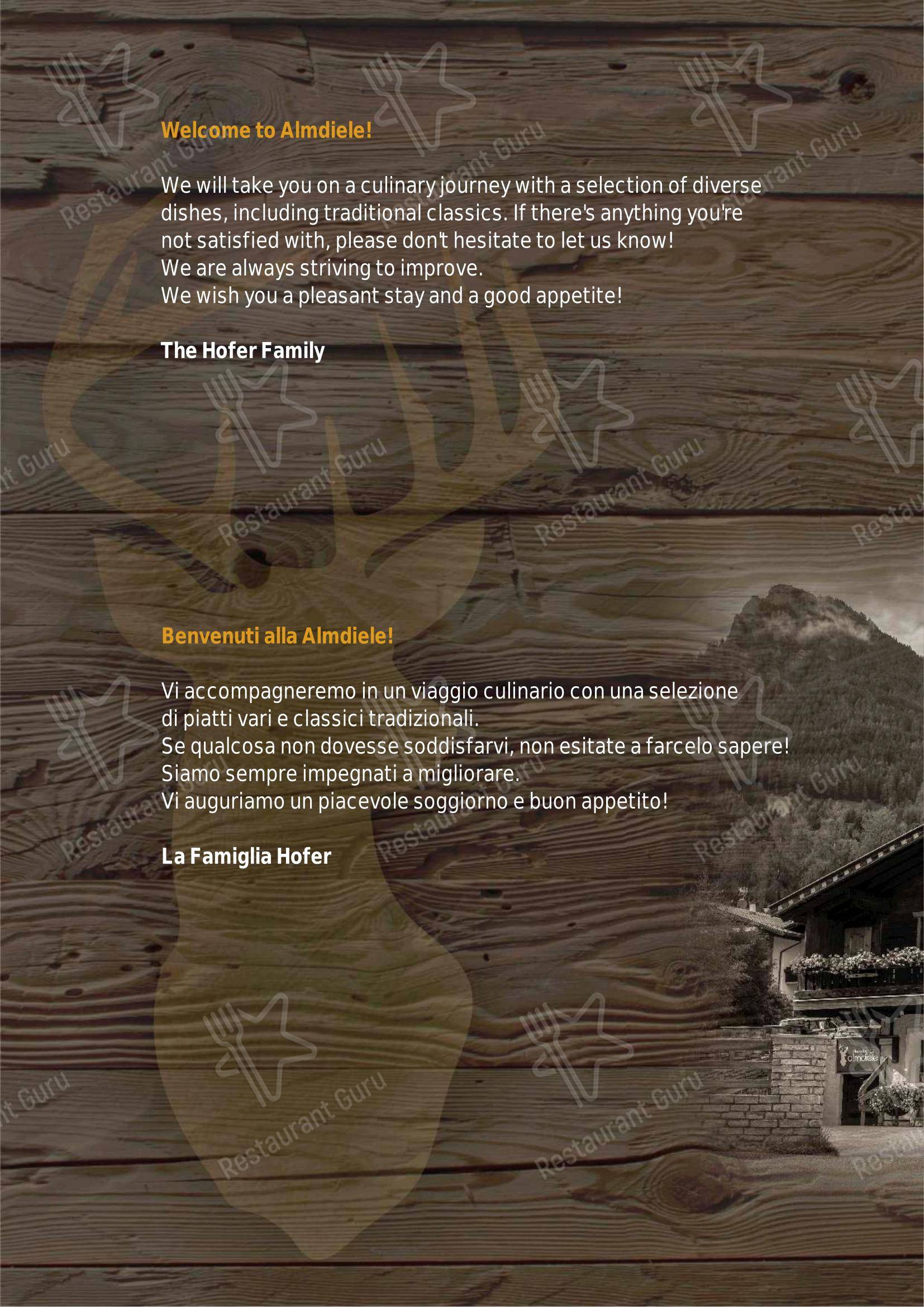 Menu di Ristorante Pizzeria Almdiele - 菜单