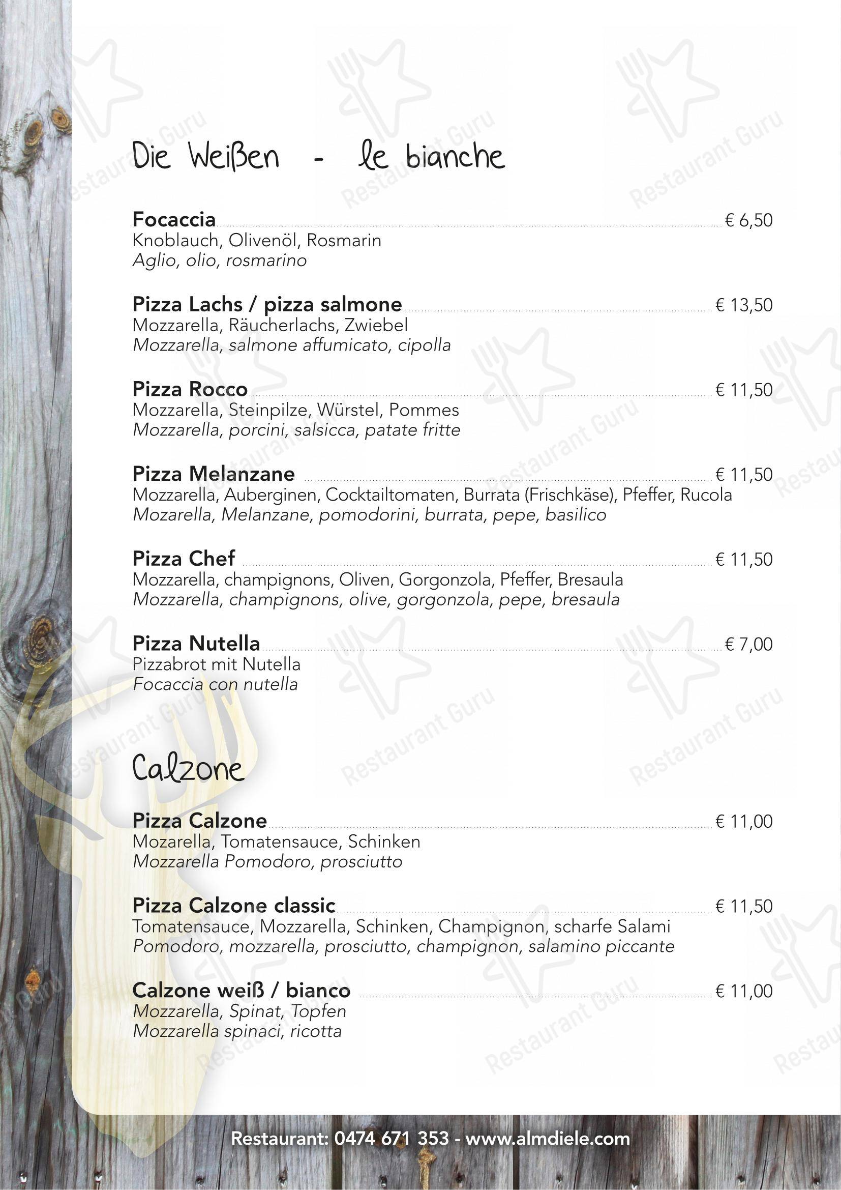 Menu bar per Ristorante Pizzeria Almdiele ristorante