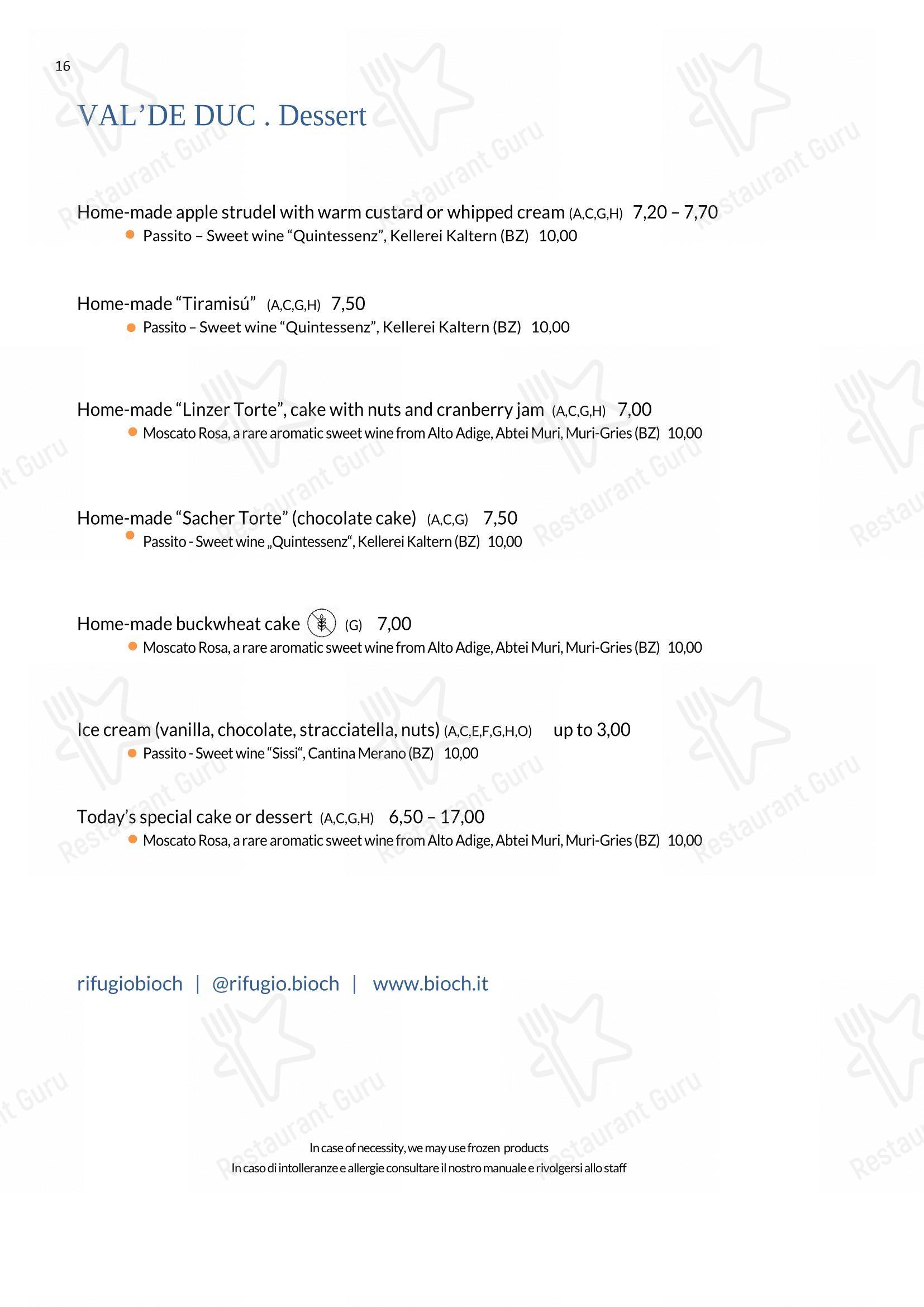 Menu di Rifugio Ütia Bioch - Menu