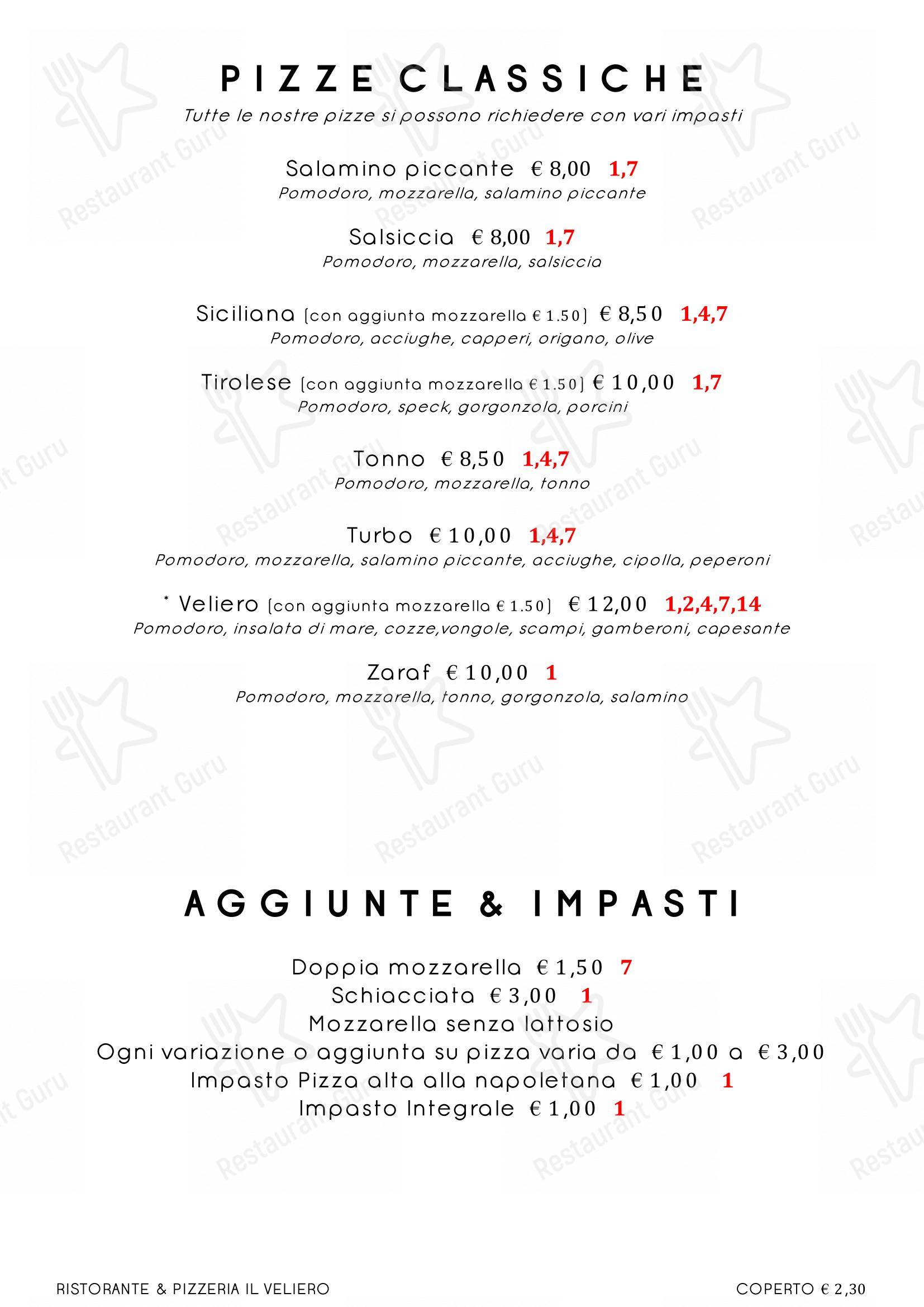 Menu per Ristorante Pizzeria Il Veliero ristorante