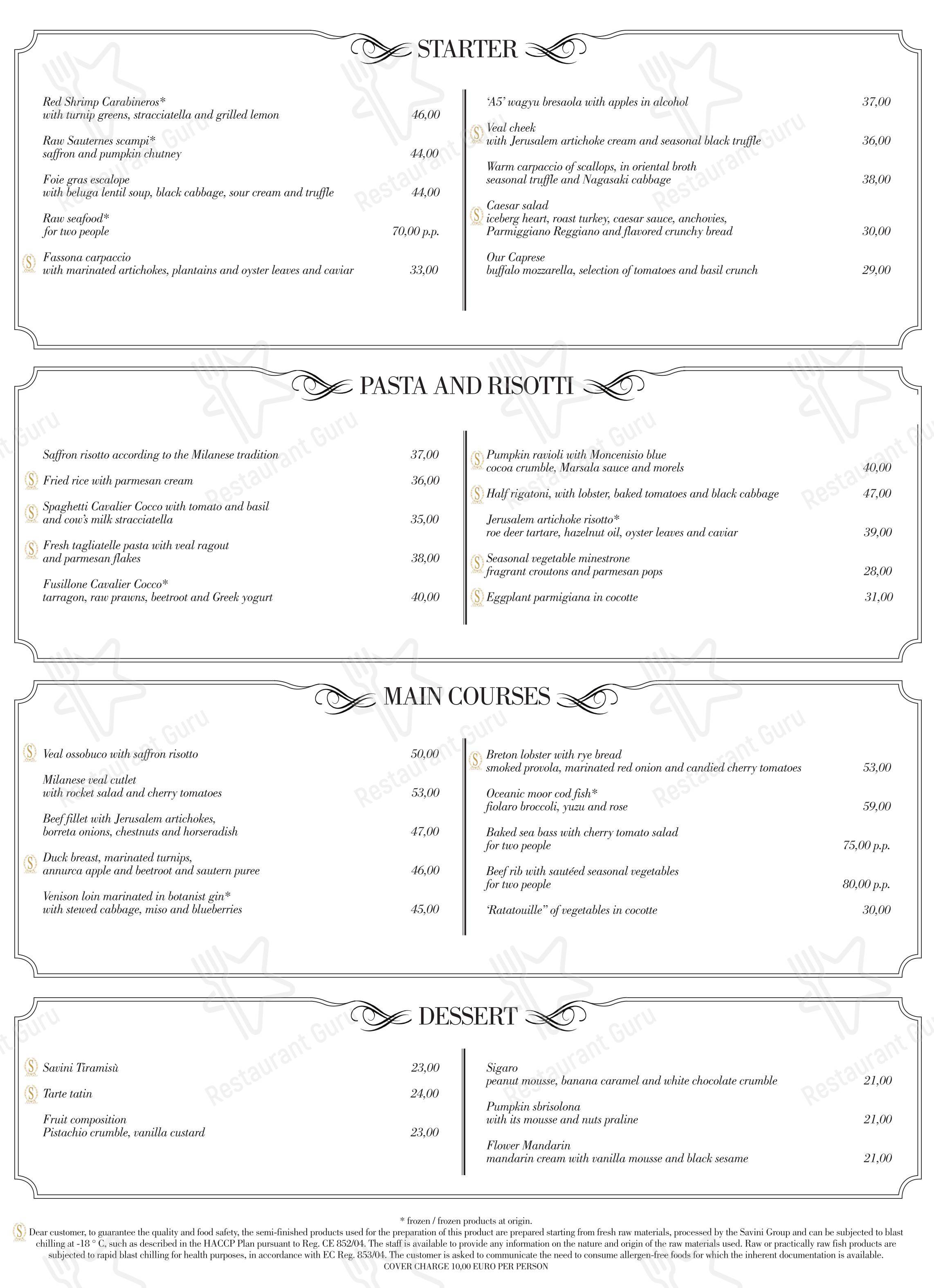 Menu di Savini 1867 - Lunch Menu
