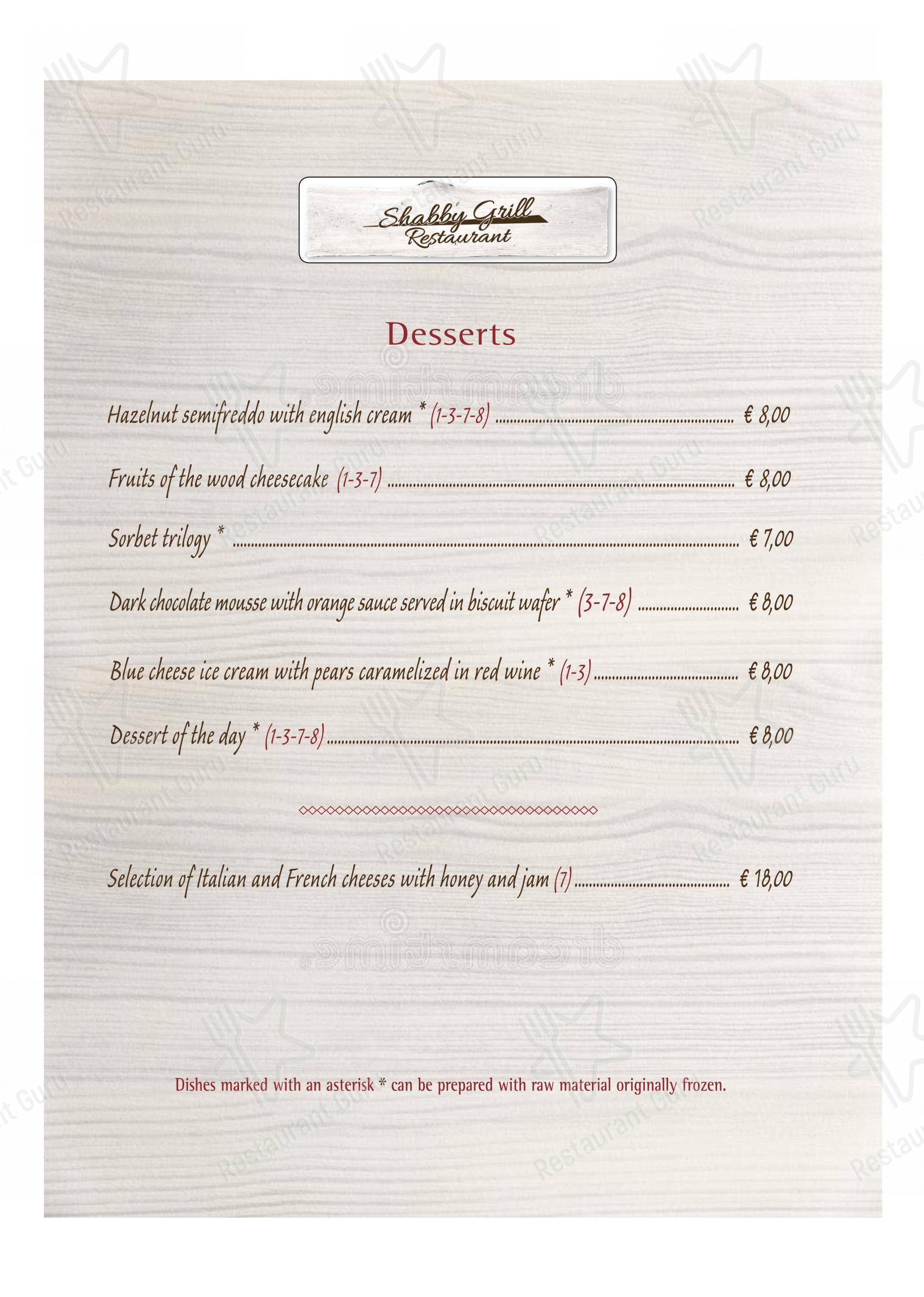 菜单 de restaurante SHABBY GRILL – LA MIGLIOR CARNE FROLLATA DI MILANO