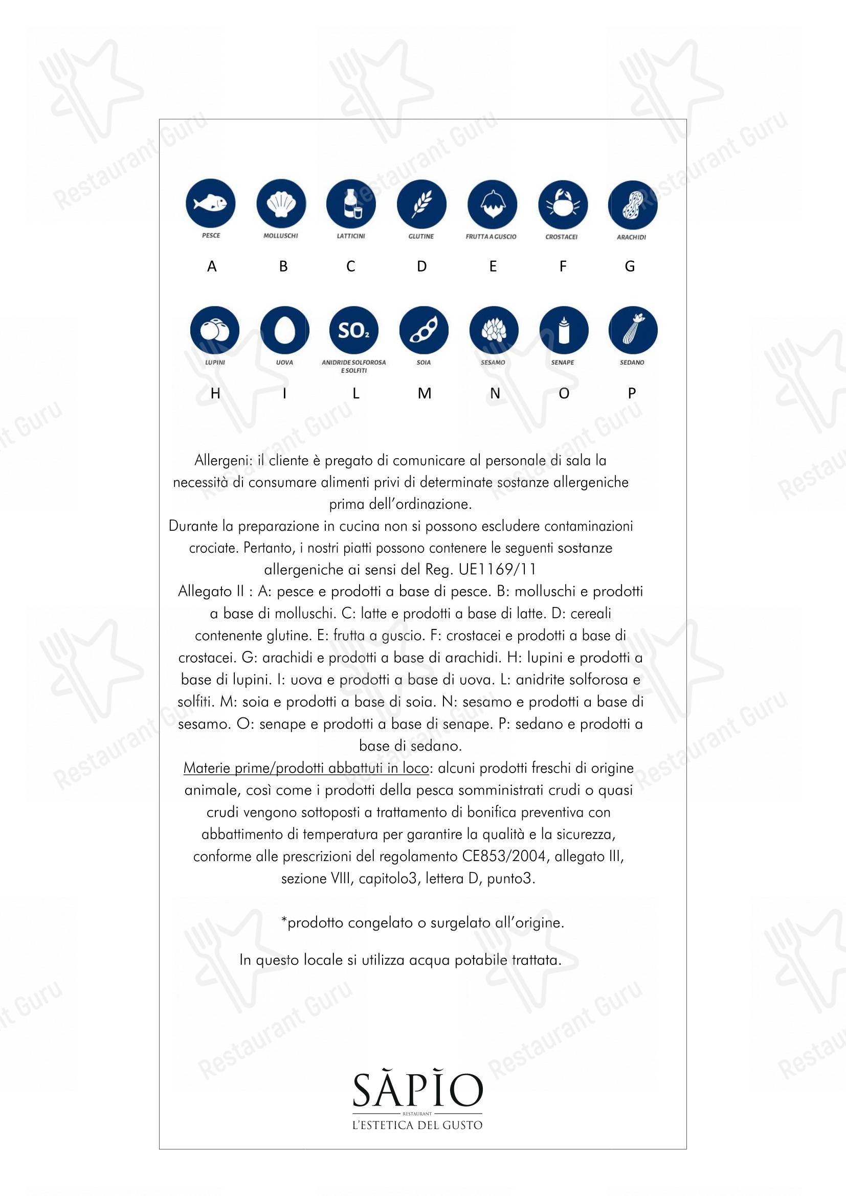 Menu pour Sapio dans Catane