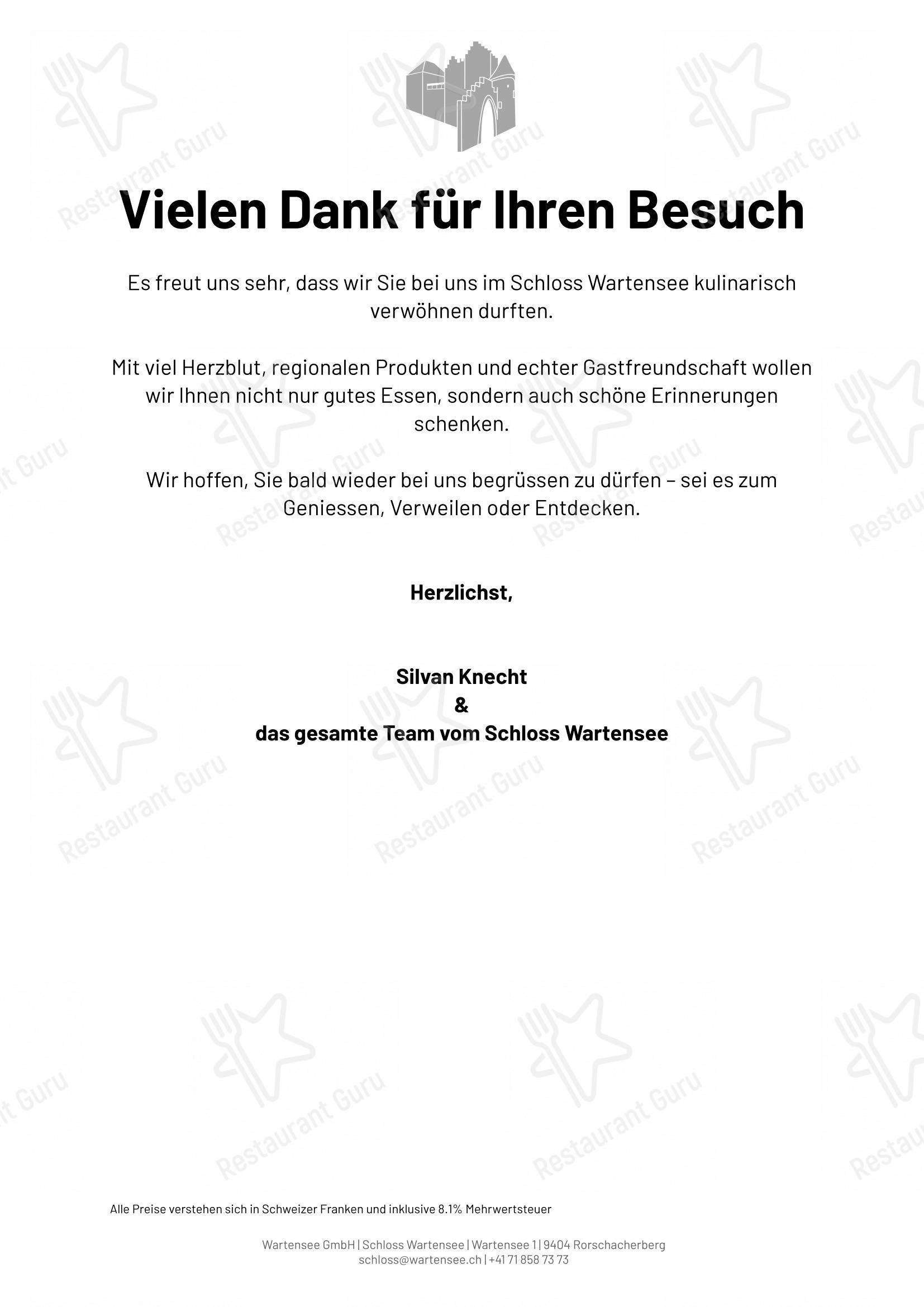 Menu di Schloss Wartensee - Menu