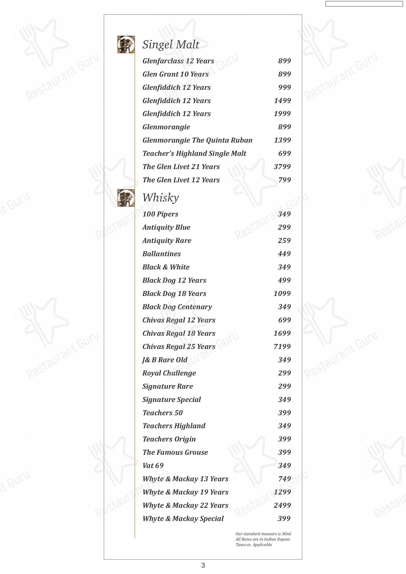 Menu for the Shebestan - Sterlings Mac restaurant