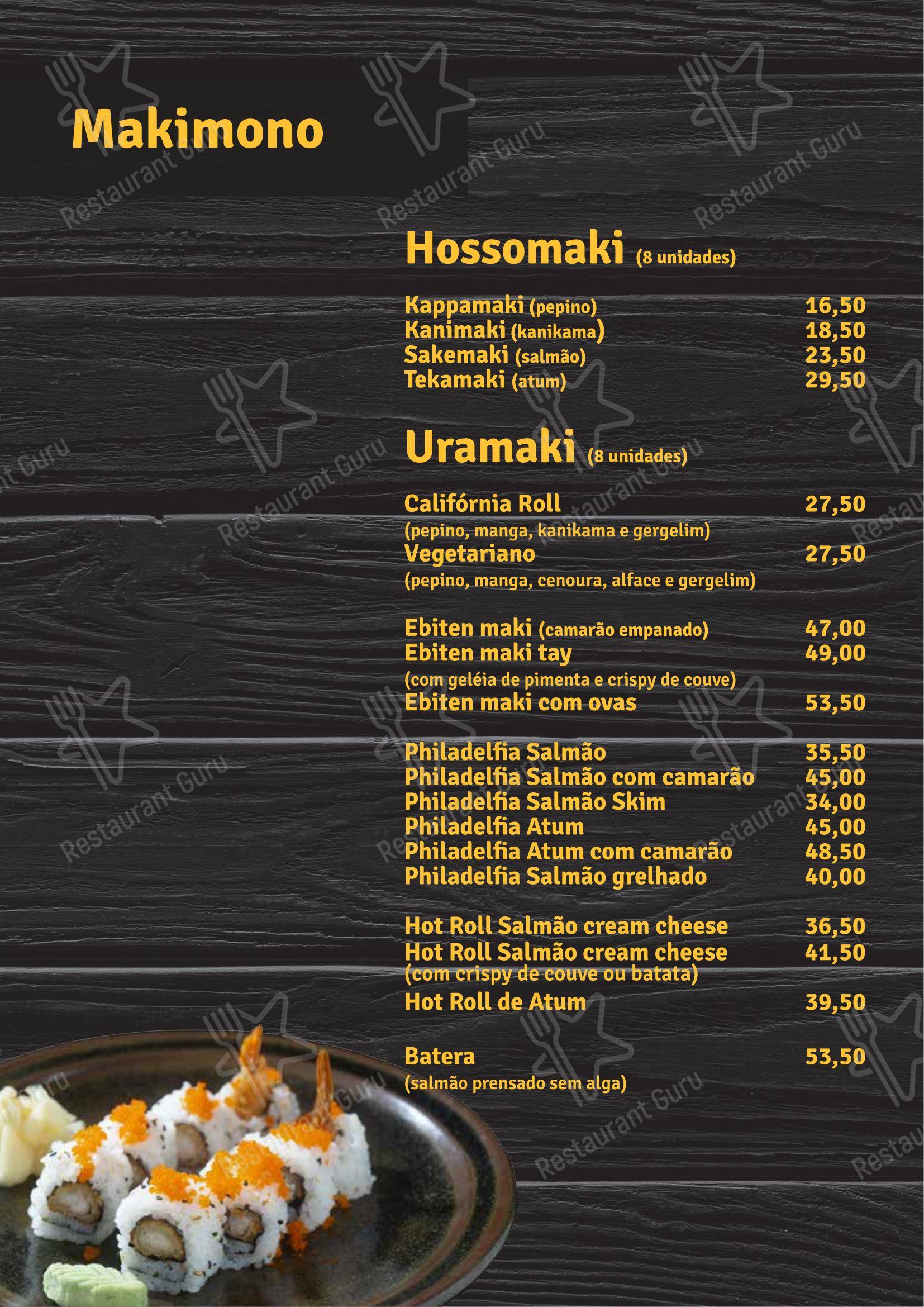 Shinryu em Atibaia - Menu