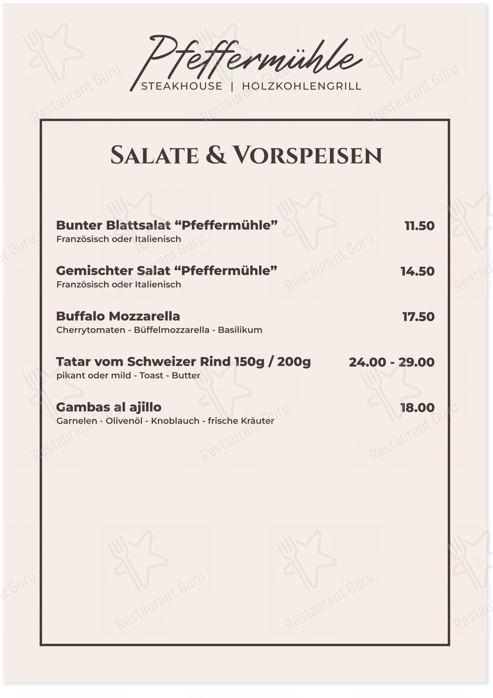 Menu per SteakHouse Pfeffermühle caffè bar