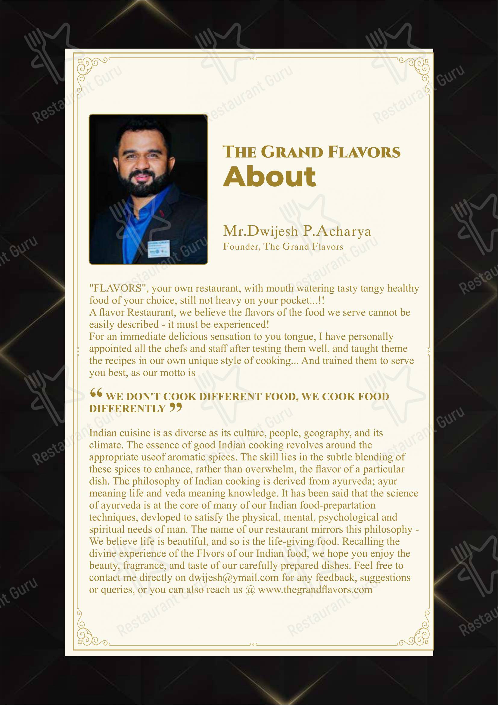 Menu for the The Grand Flavors restaurant