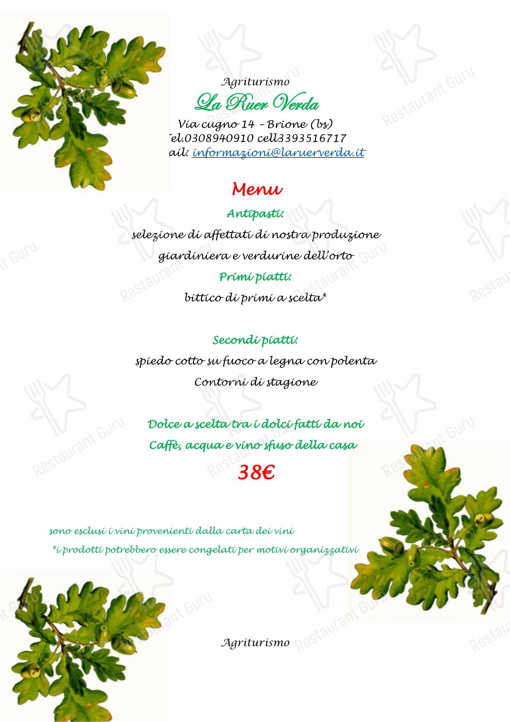 Menu per Agriturismo La Ruer Verda ristorante