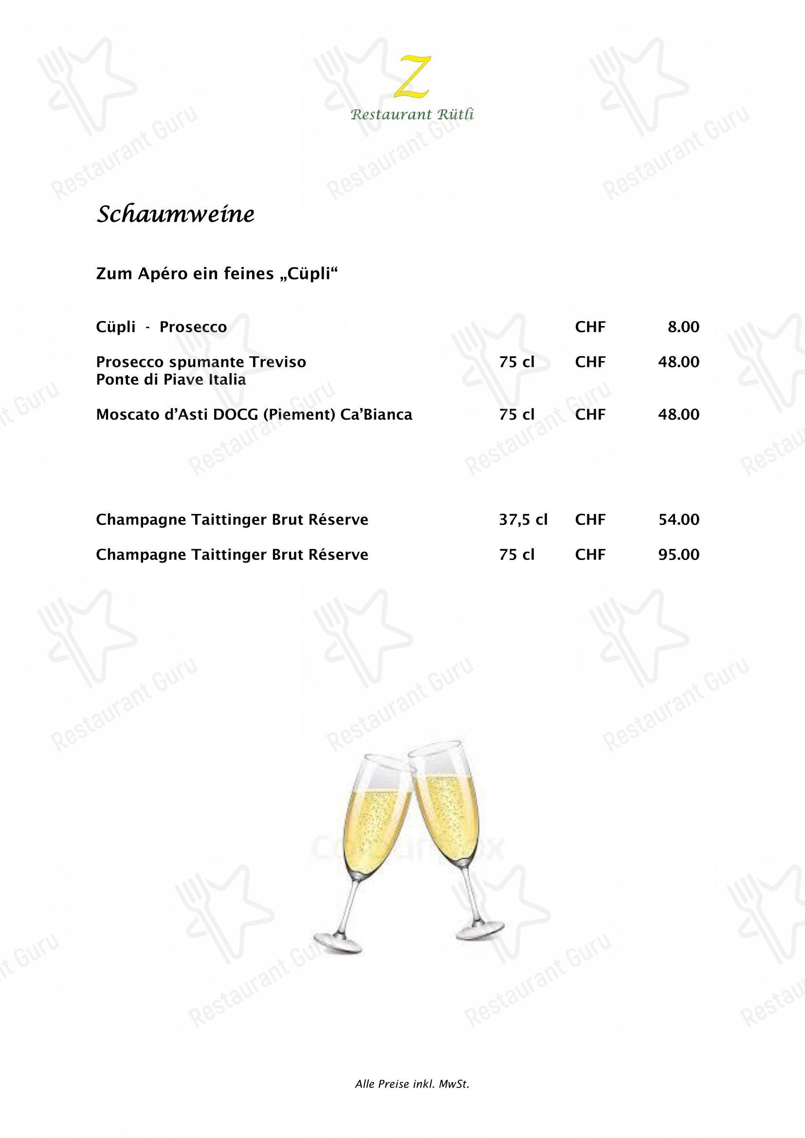 Zeno's Restaurant Rütli in Zugo - Основное меню