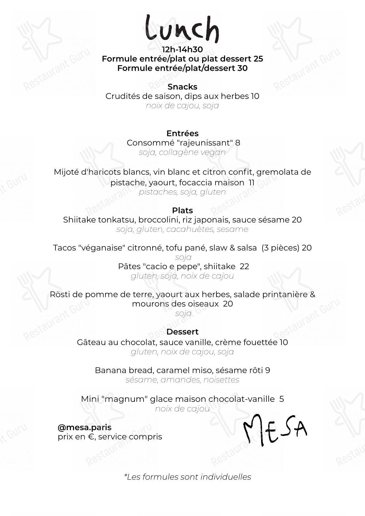 Основное меню pour mesa de HOY - PlantBased Restaurant restaurant