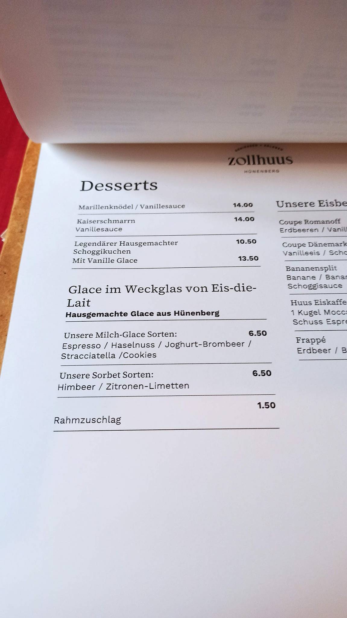 Menu di zoll huus 