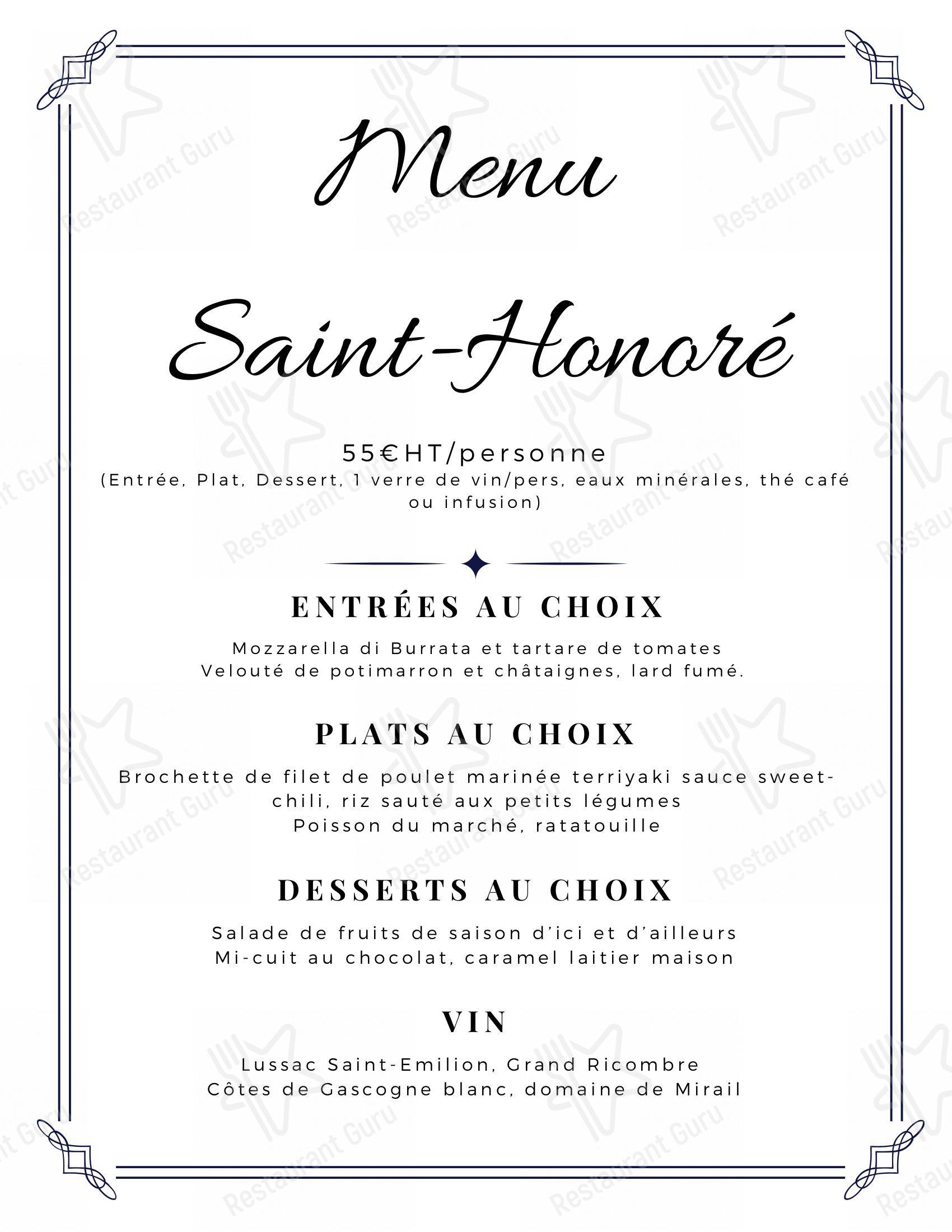 Основное меню pour Hortense restaurant