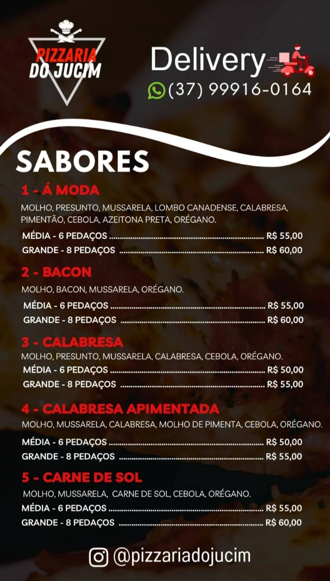 Pizzaria do jucim cardápio