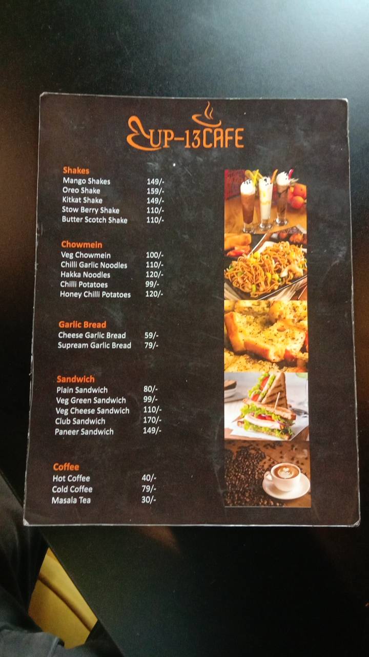 Up 13 cafe menu