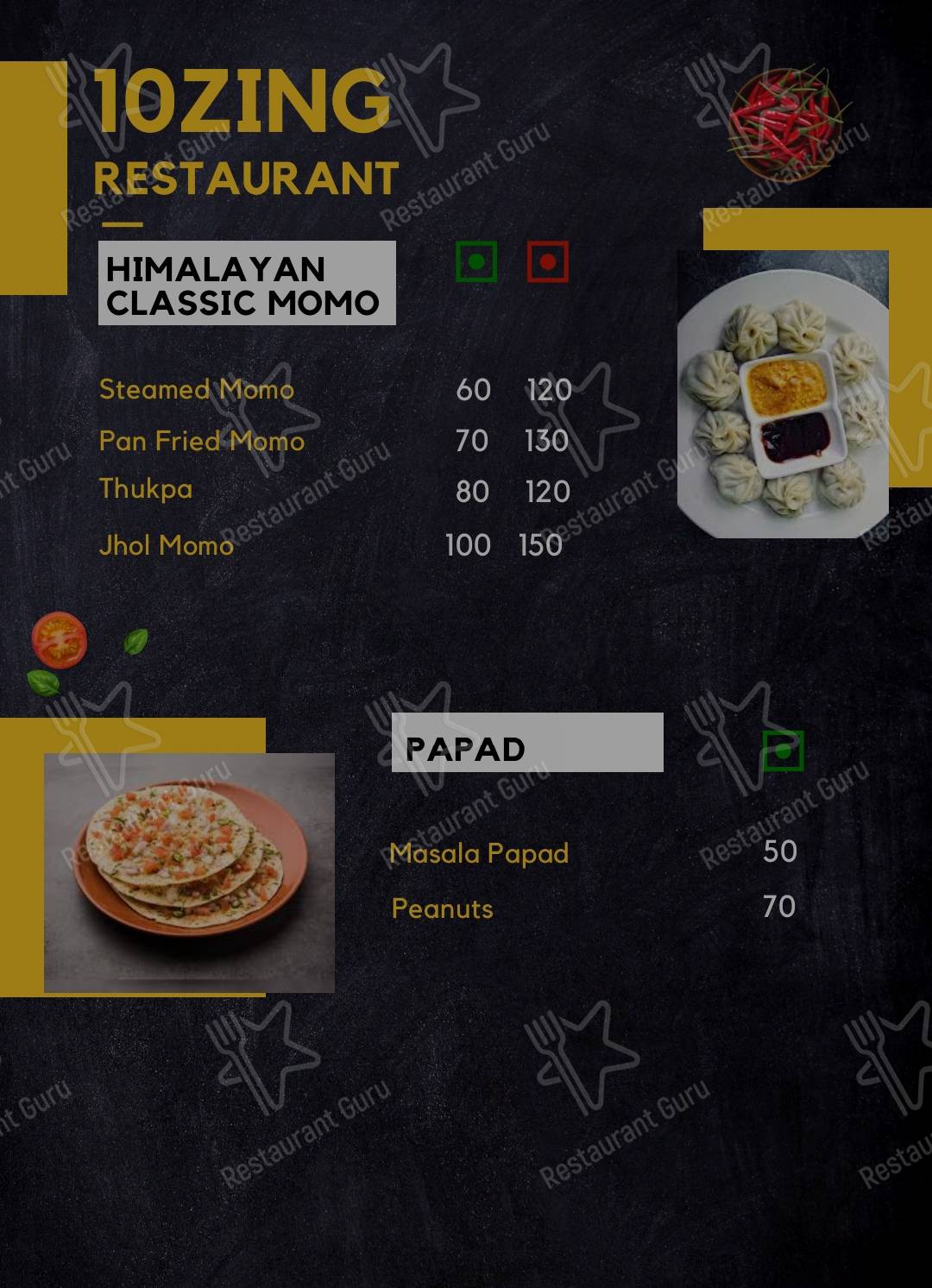 10ZIN Restaurant & Bar menu