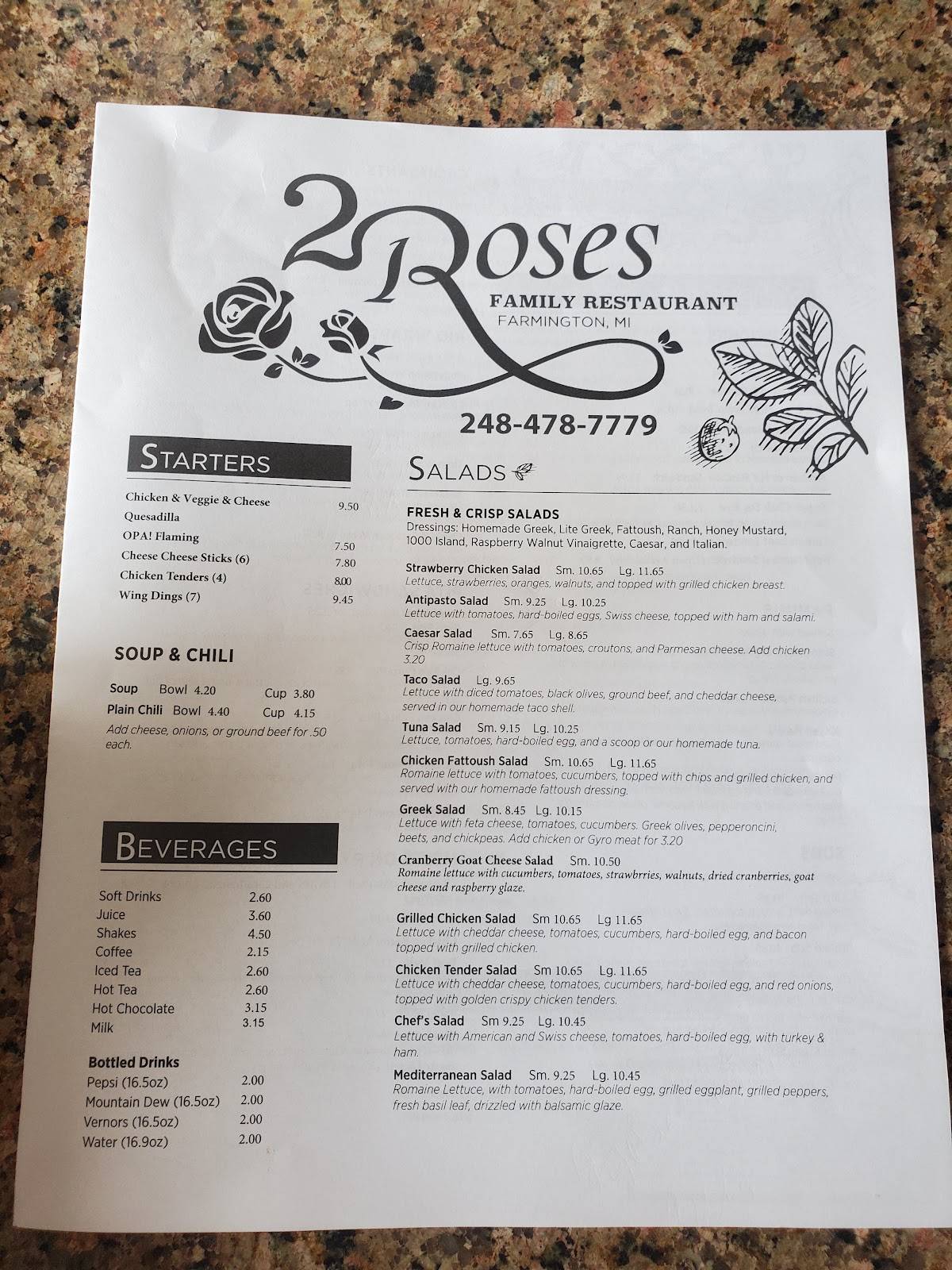 Menu at 2 Roses Family Restaurant, Farmington