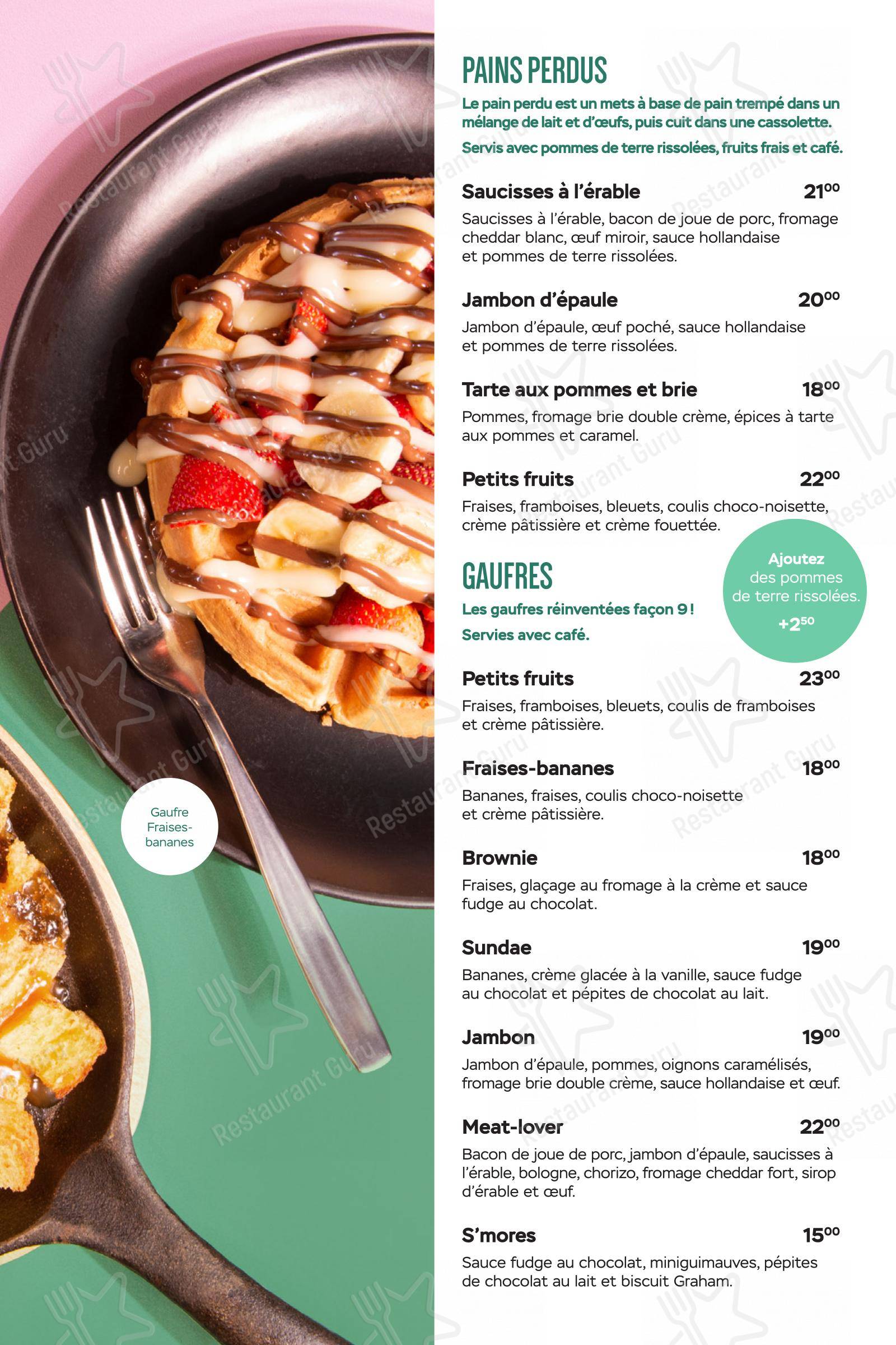 Menu pour 9 resto déjeuner dans Rimouski