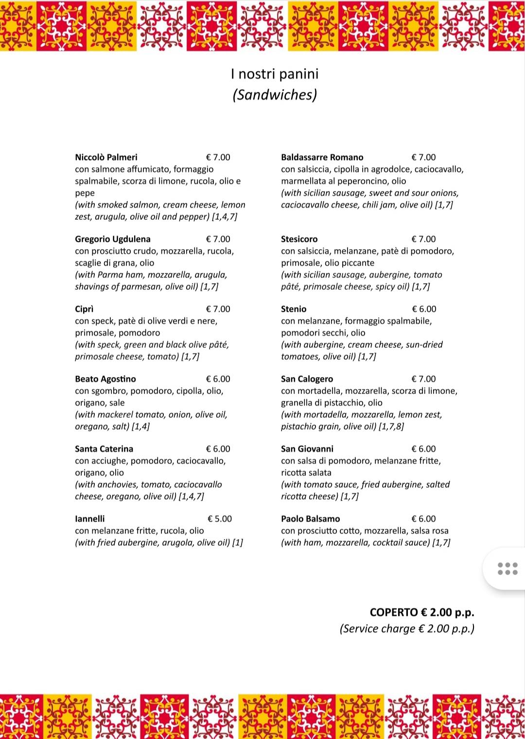 Menu di 'A Cuccagna 