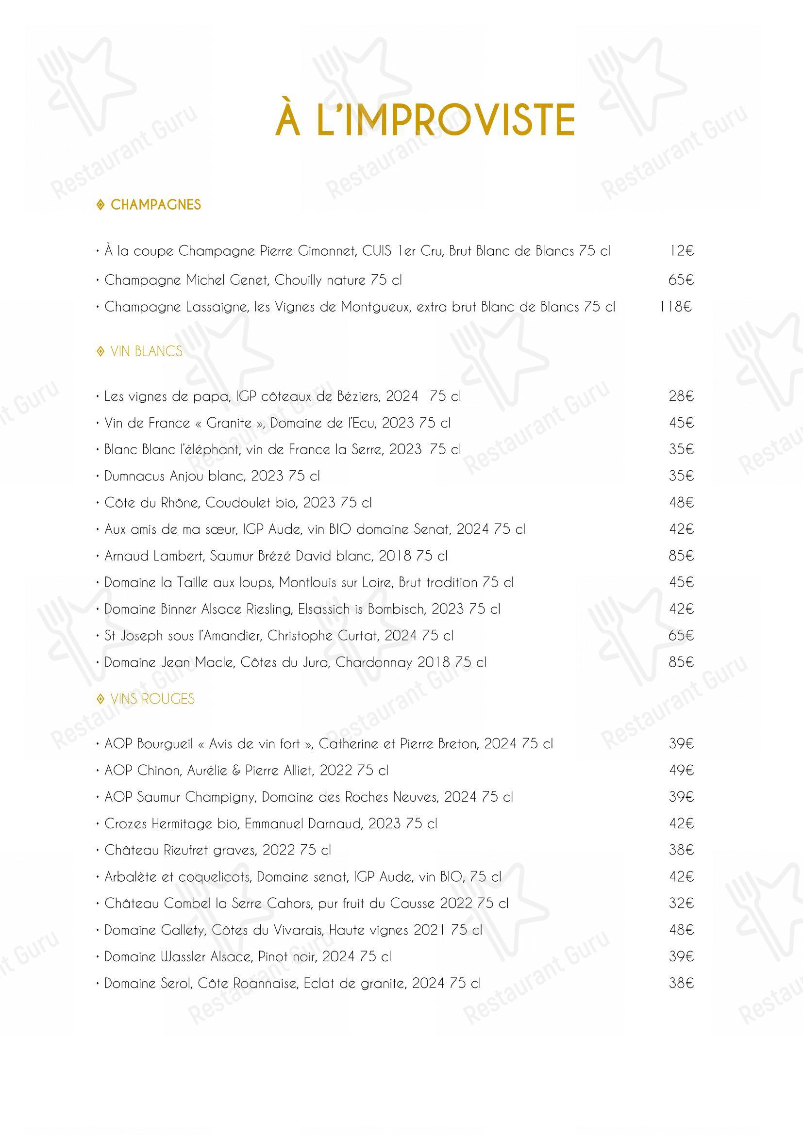Menu pour A l'Improviste - Menu