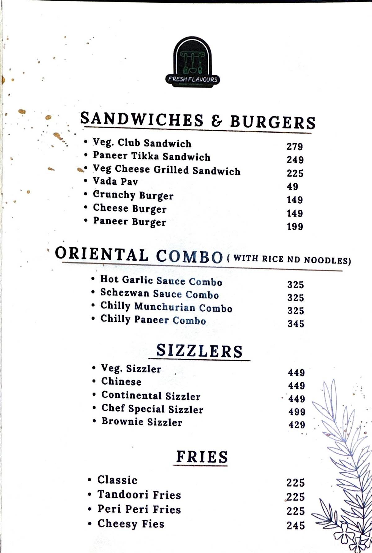A2Z Fresh Flavours menu