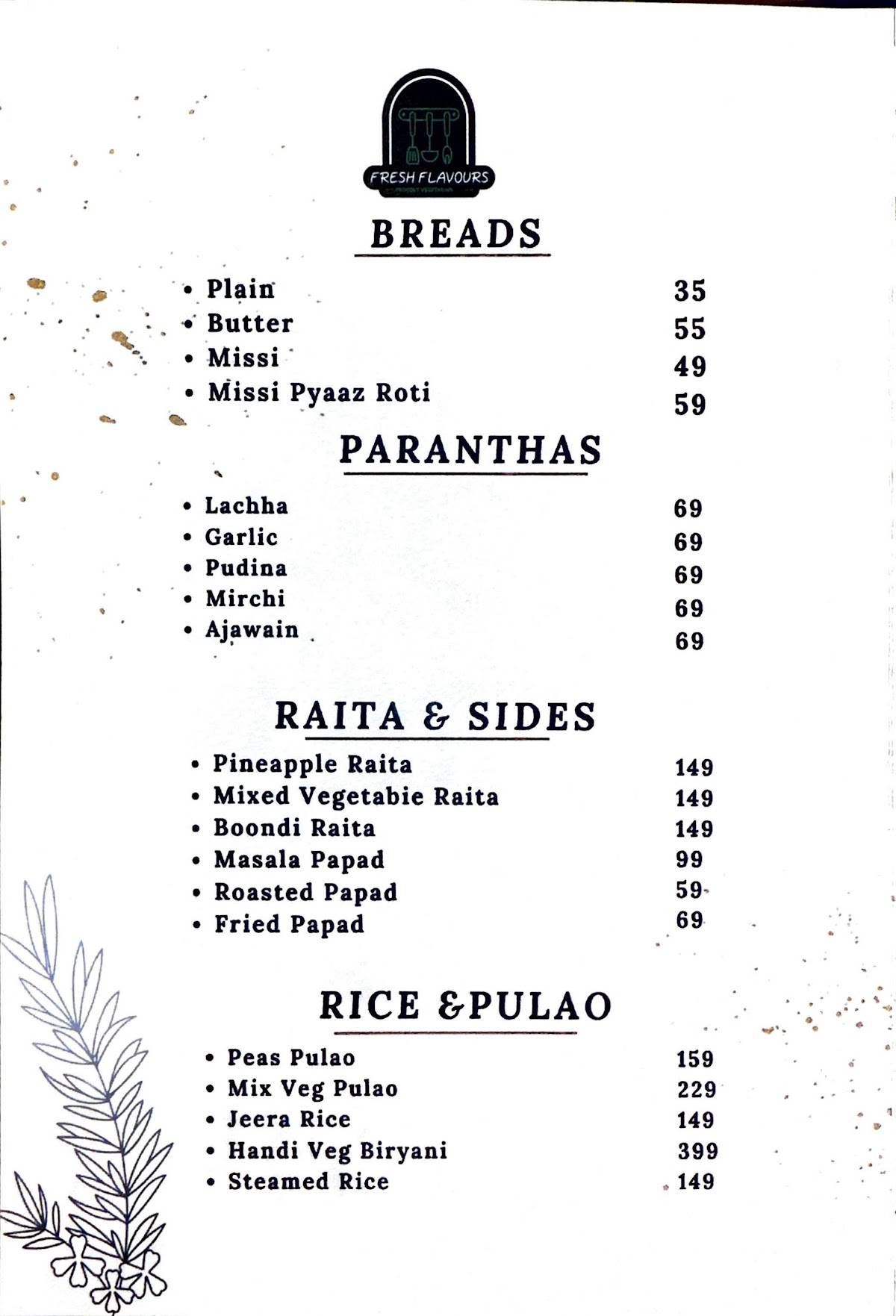 A2Z Fresh Flavours menu