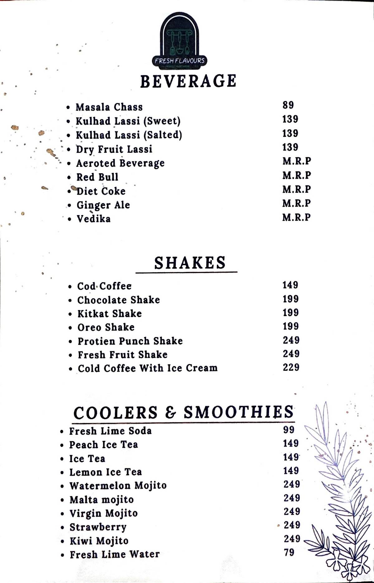 A2Z Fresh Flavours menu