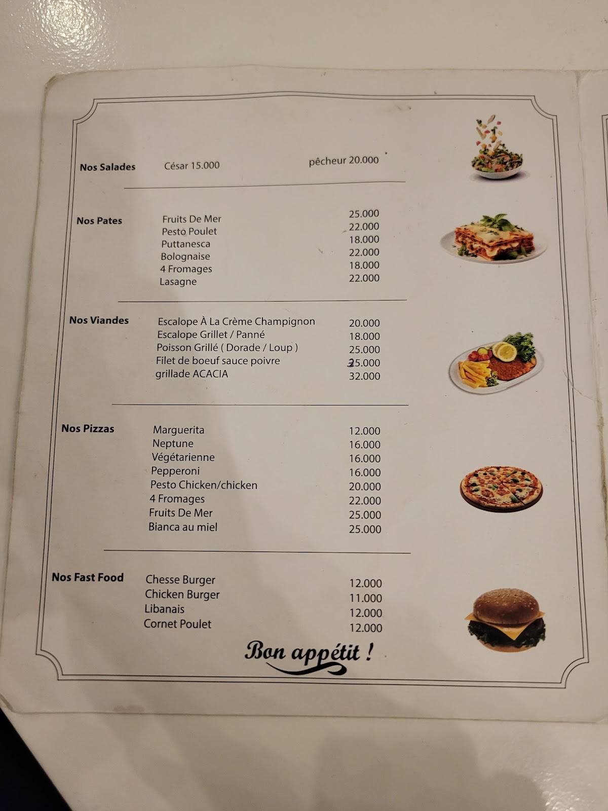 Menu de ACACIA