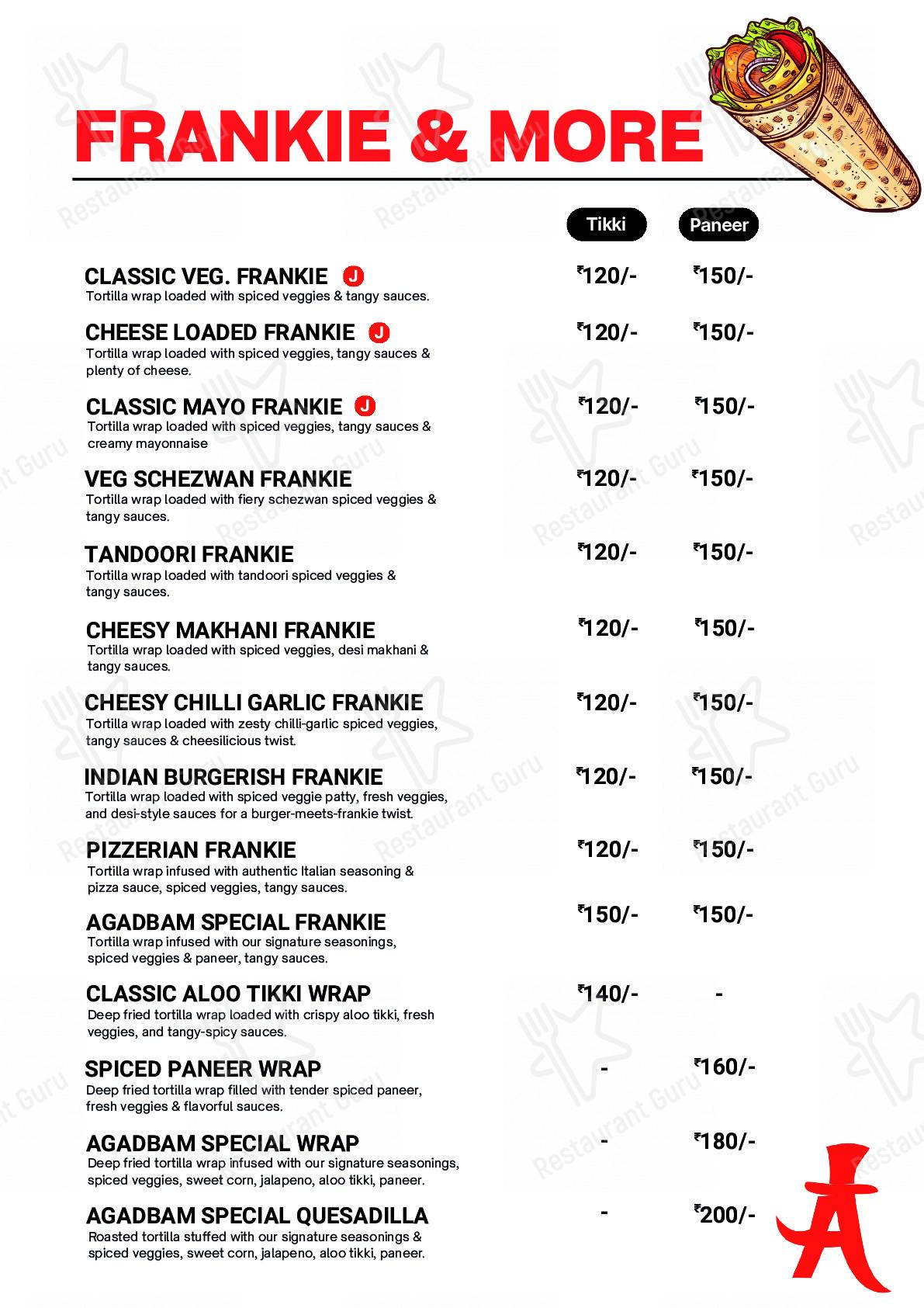 AGADBAM menu - dishes and beverages
