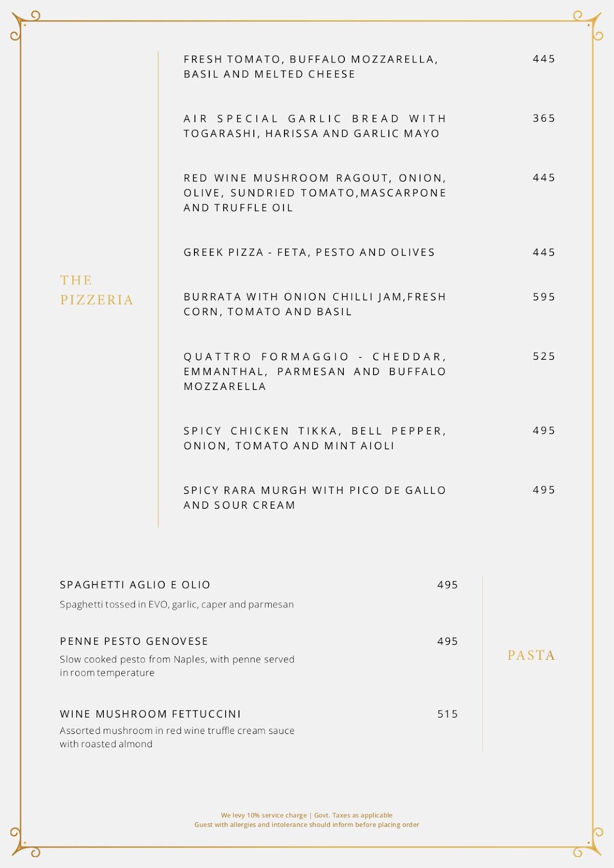 AIR 1910 menu