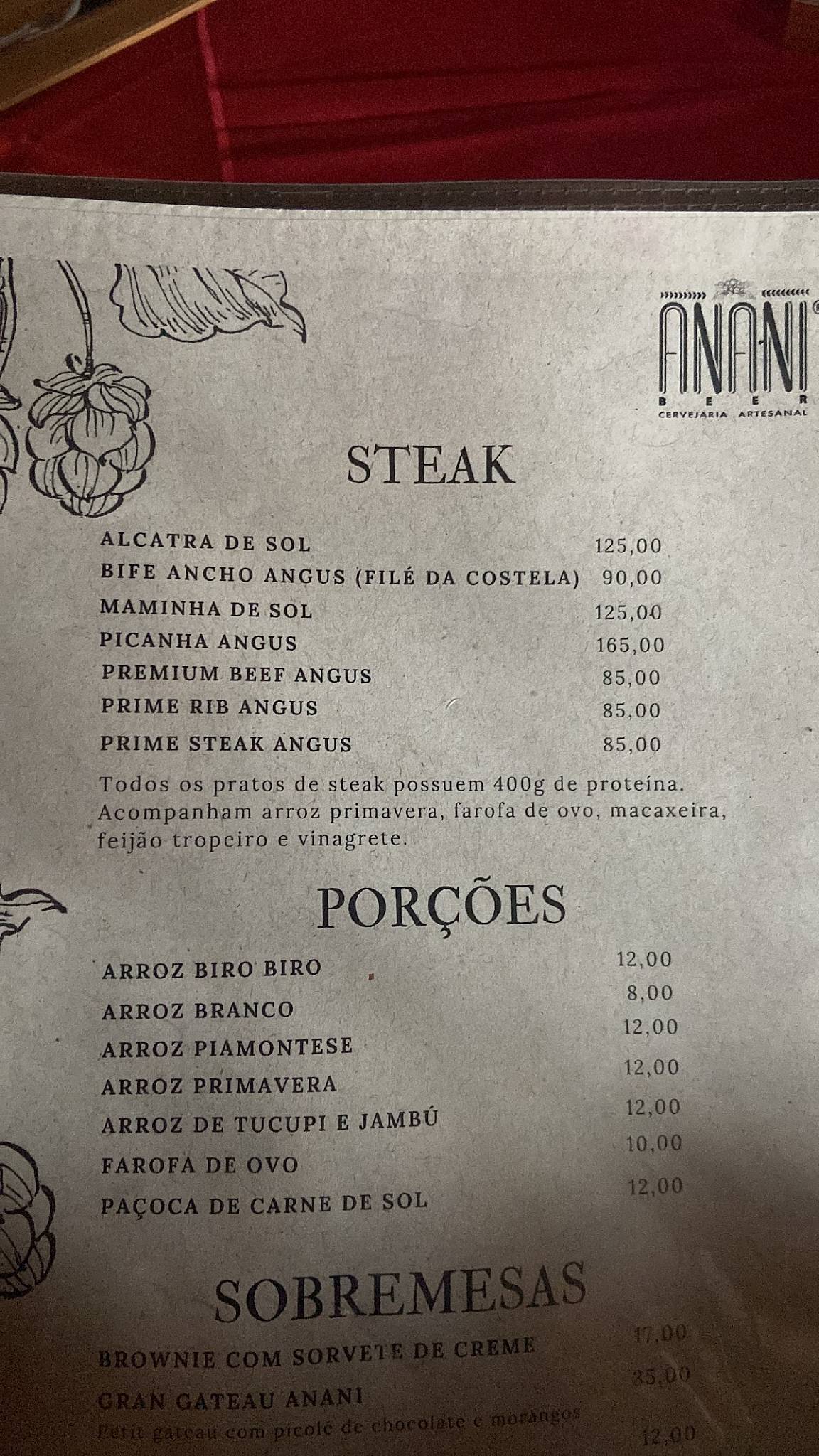 ANANI BEER cardápio