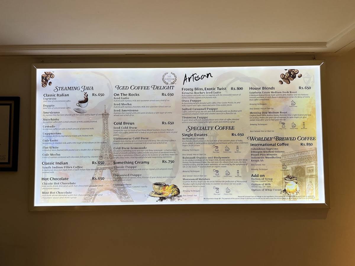 ARTISAN - BAR & LOUNGE menu