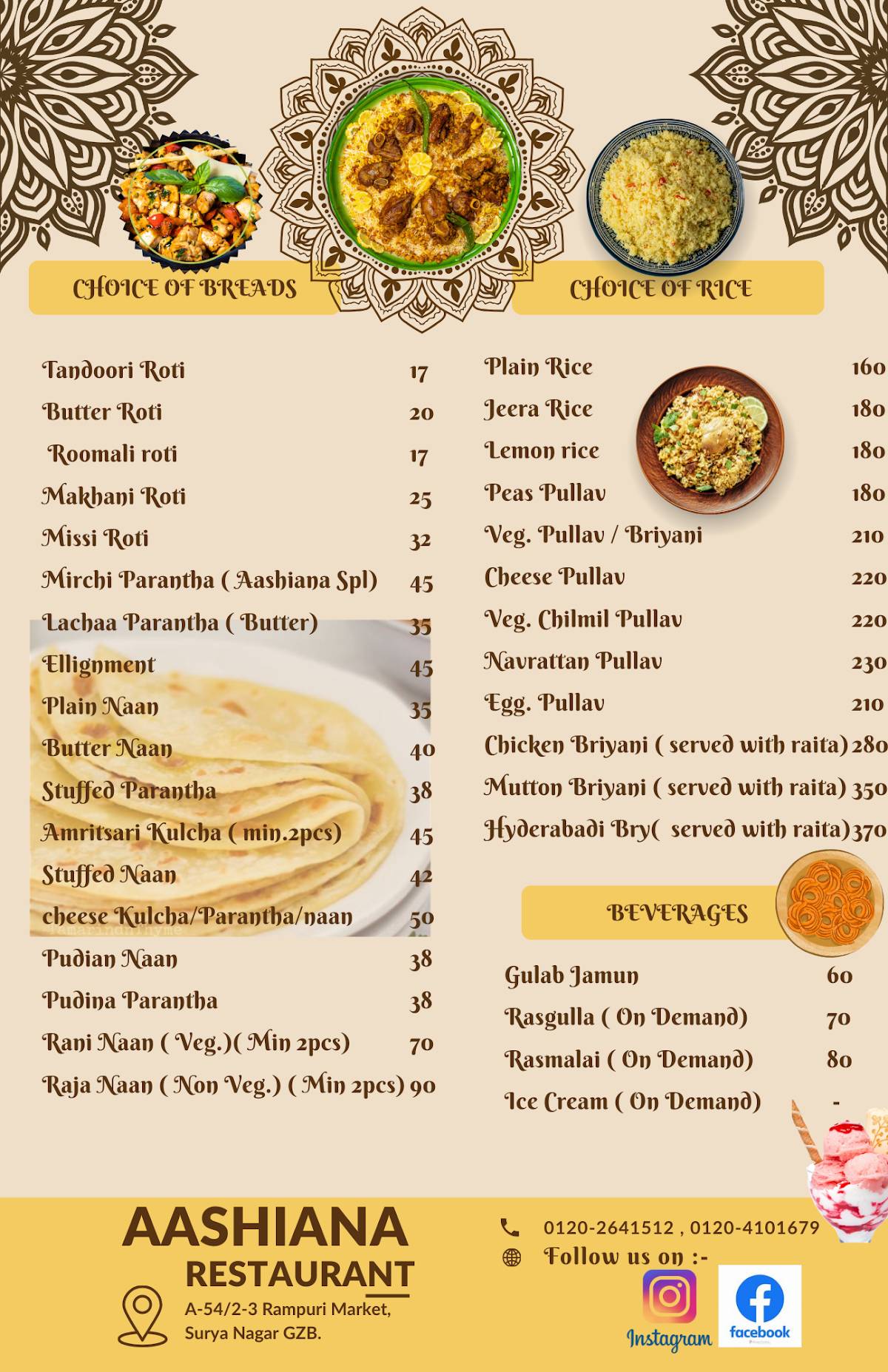 Aashiana Restaurant menu