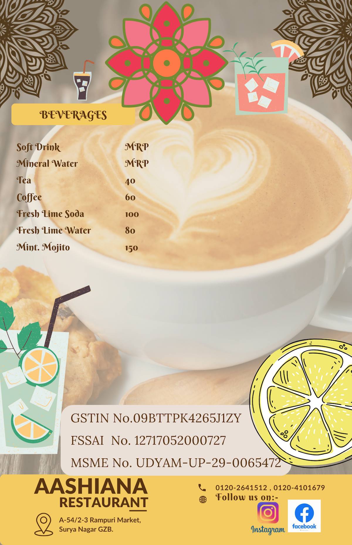 Aashiana Restaurant menu