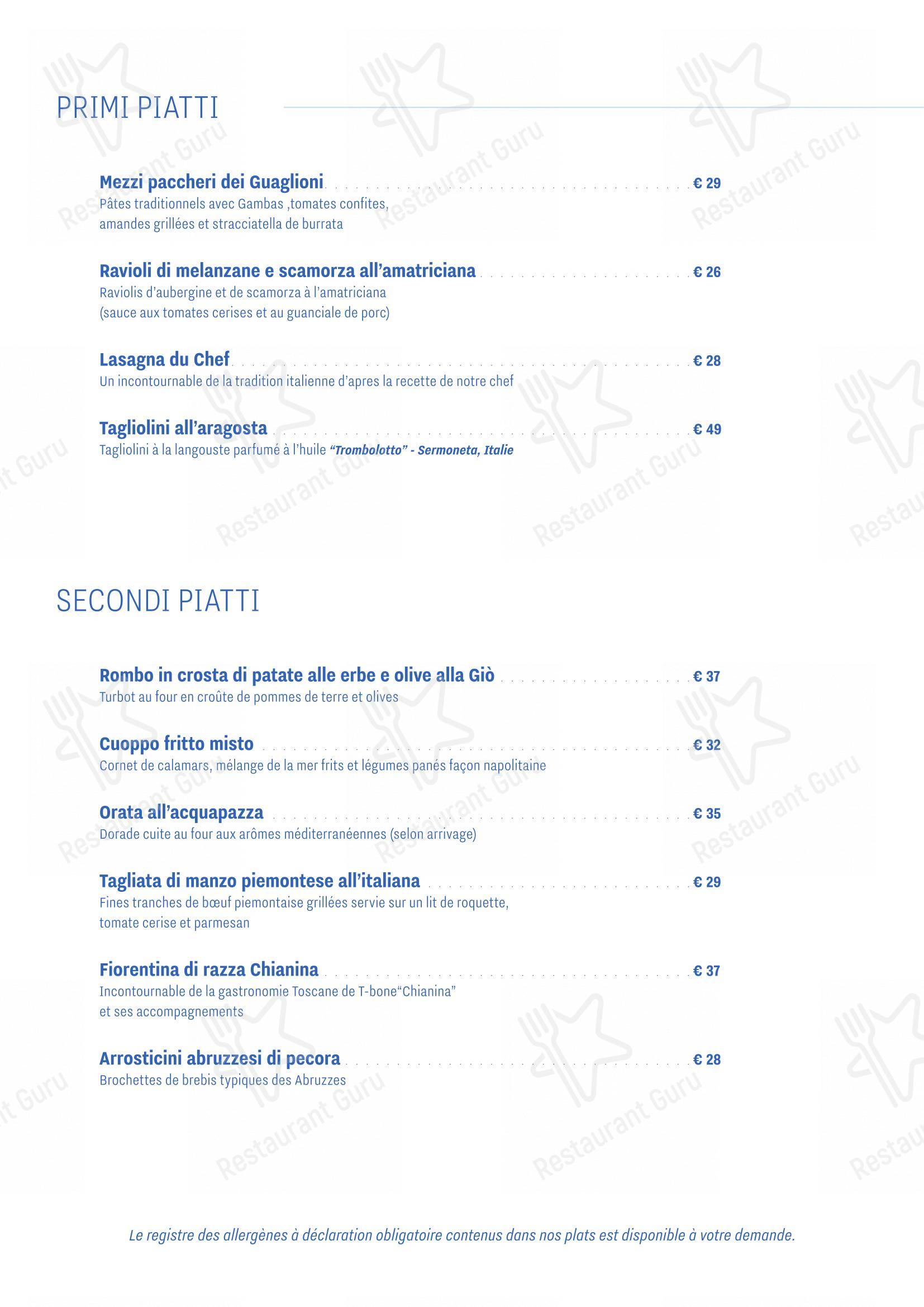 Menu pour Accènto - Menu