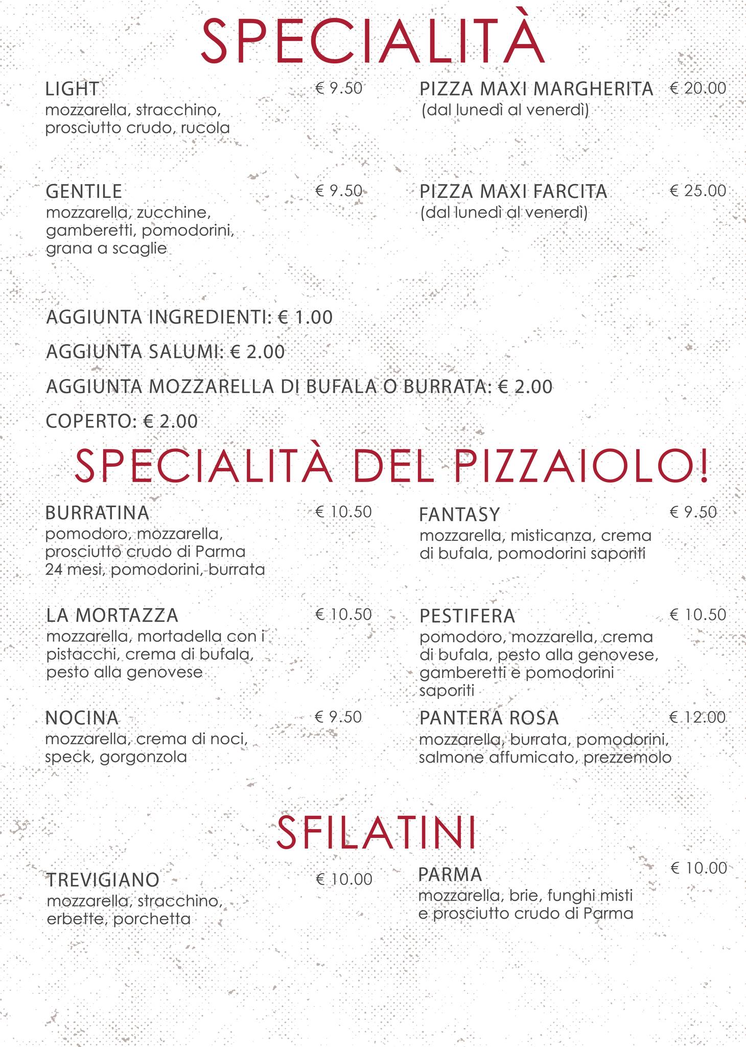 Menu di Le camille ristorante pizzeria e locanda 